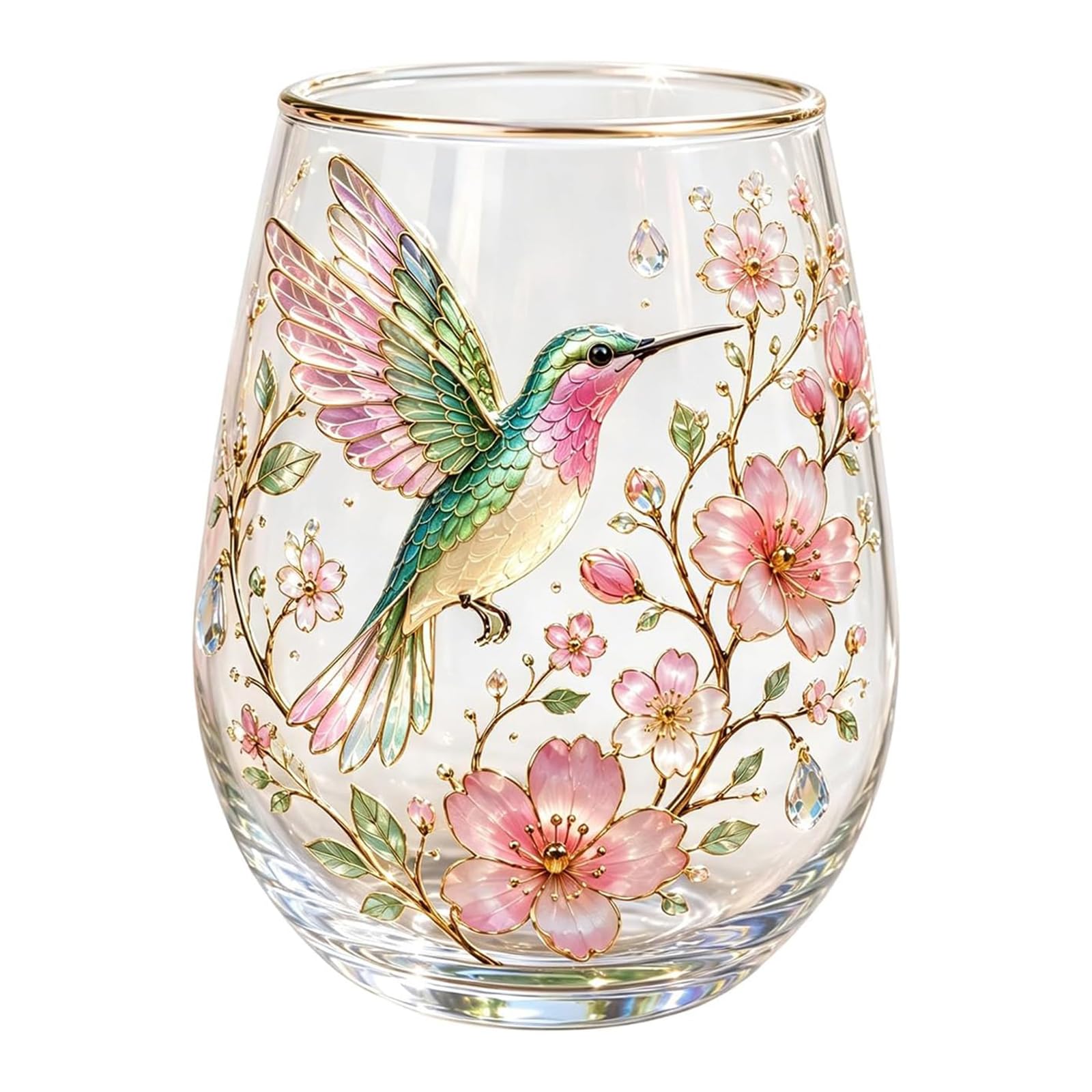 Xinsheinelry Garden Glass Teacup Drinking Cup, Hummingbird Floral Embossed Coffee Mug Decorative Tumblers Gifts for Gardening Lovers Garden Glass Teacup