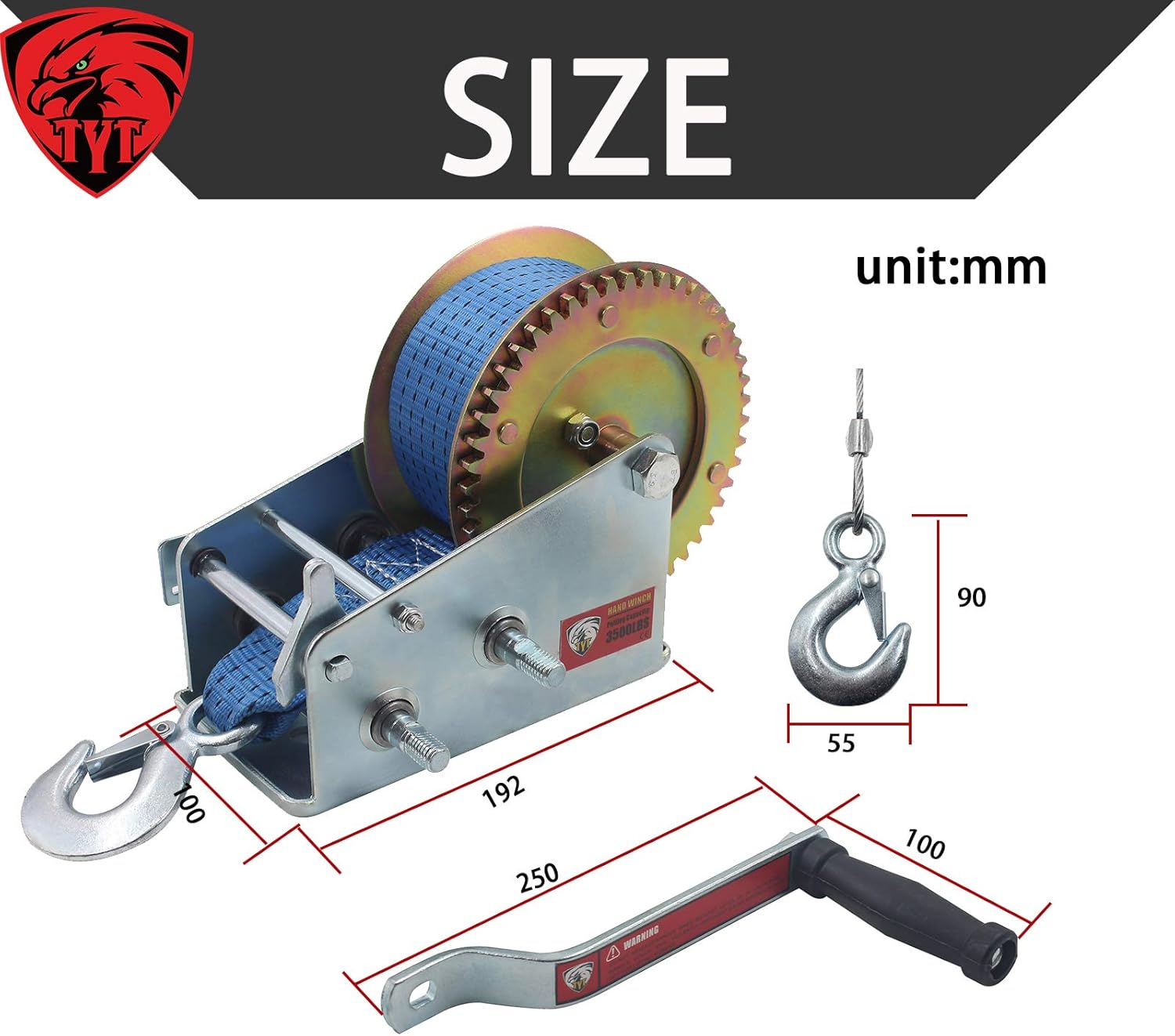 Gеt Sресіаl Prісе TYT 3200lbs Heavy Duty Hand Winch with 10m (32ft) Nylon Strap Two Way Ratchet Manual Crank Winch ATV Boat Trailer Truck Auto Winch for Pulling(Blue Strap)