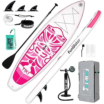 FunWater Inflatable 10'6×33"×6" Ultra-Light (17.6lbs) SUP for All Skill Levels Everything Included with Stand Up Paddle Board, Adj Floating Paddles, Pump, SUP Travel Backpack, Leash,Waterproof Bag
