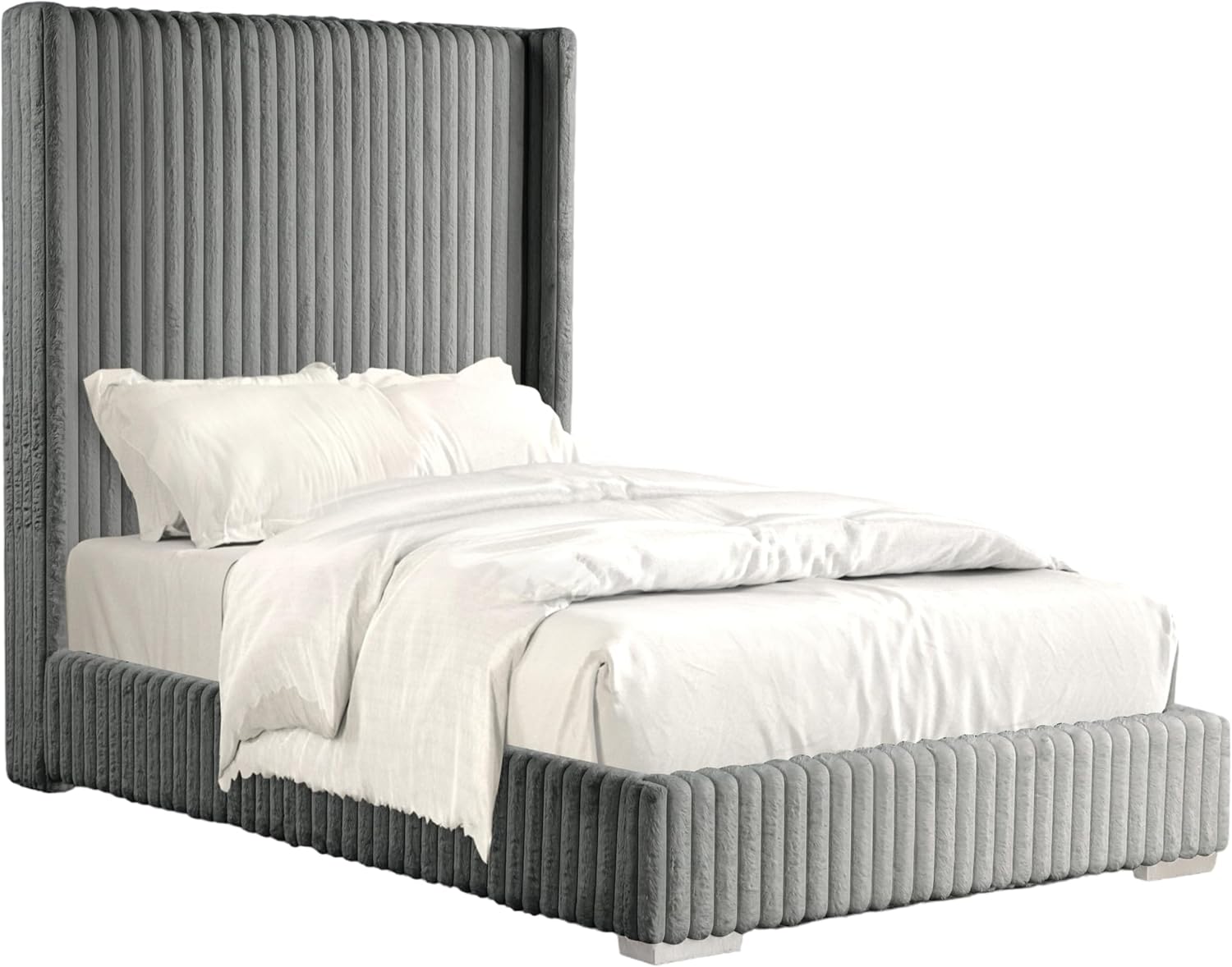 Furniture of America Plutforn Modern Wood 65-inch Queen Platform Bed with Fur Chenille Fabric, No Box Spring Required for Bedroom, Guest Room, Black