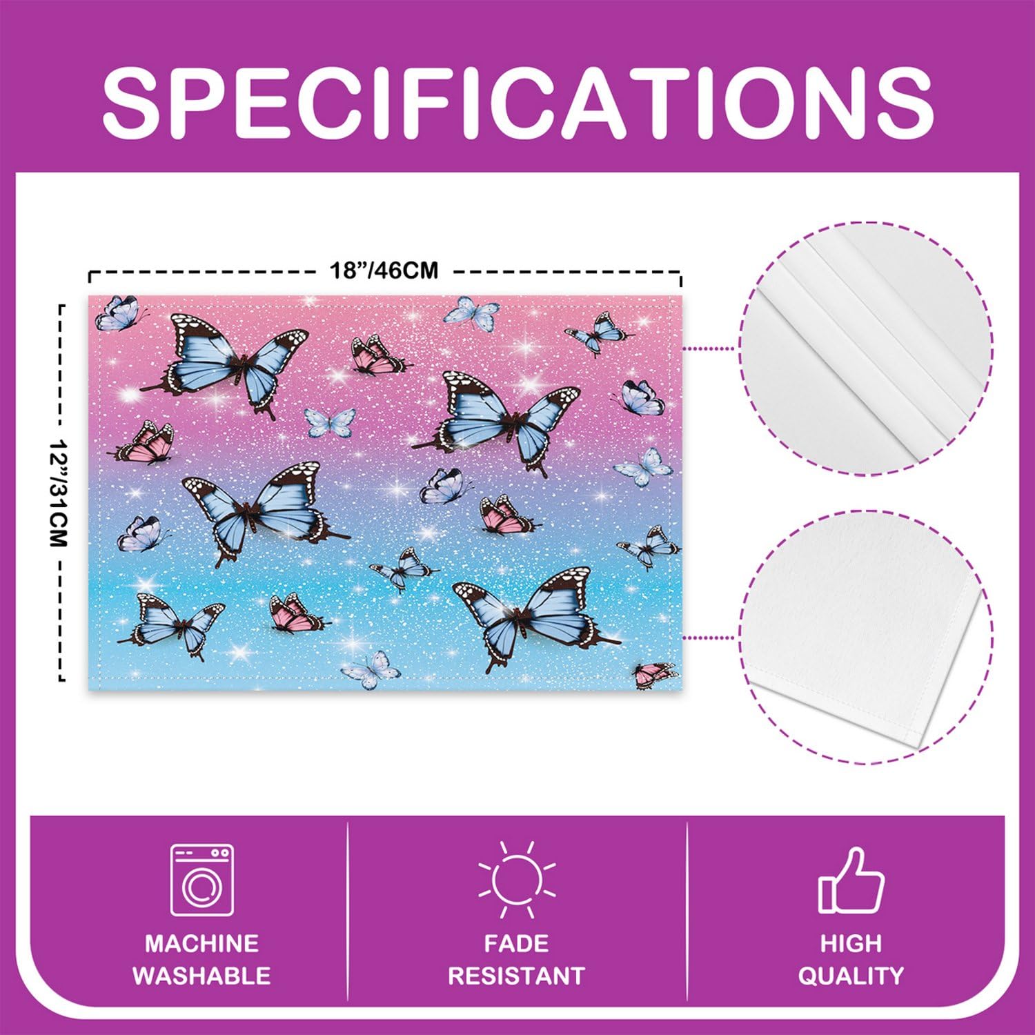 Lot De 6 Sets De Table En Forme De Papillon Rose - Résistants - Lavables Et Lavables - Pour Extérieur Et Intérieur - Pour Salle à Manger, Terrasse