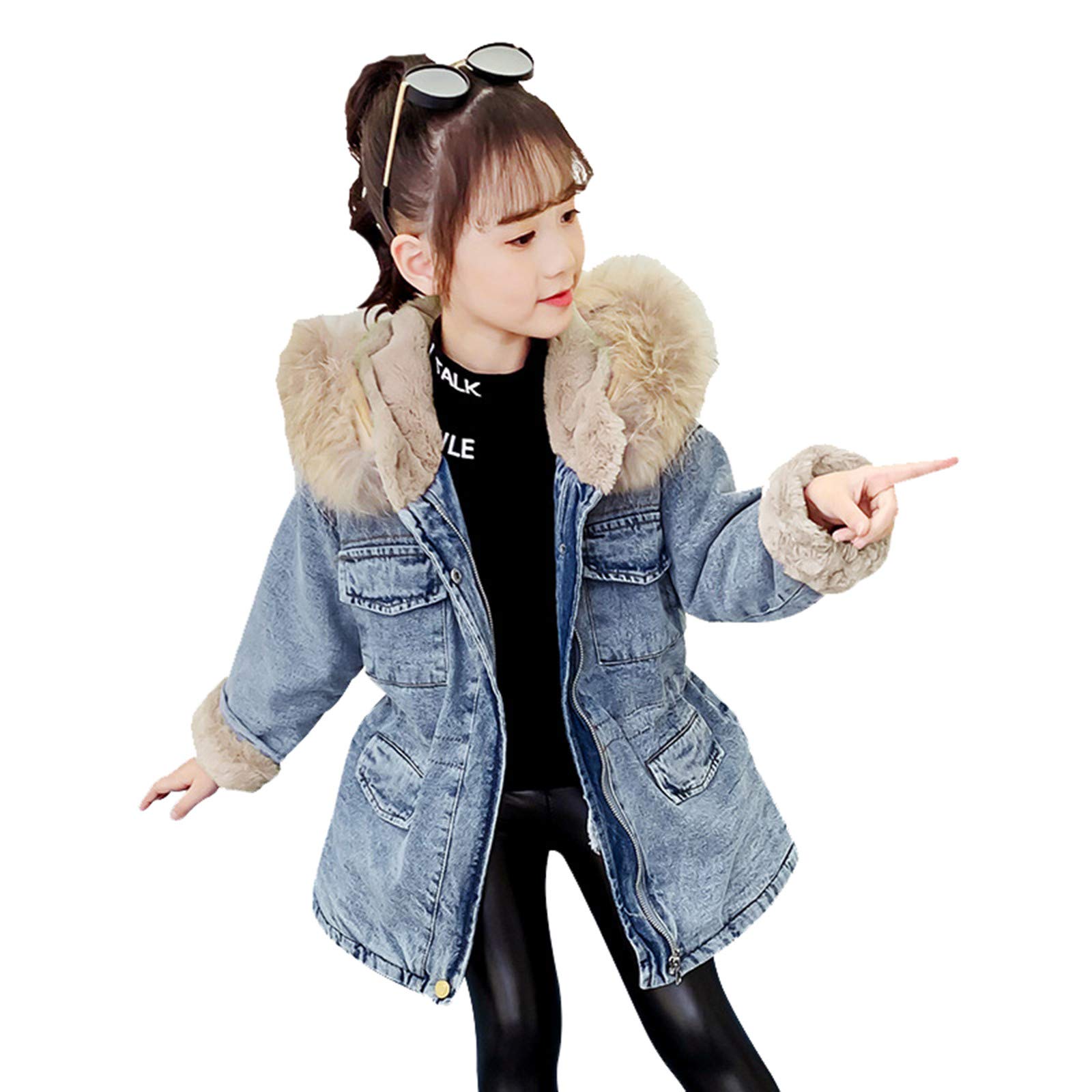 Kinder Jacke Jeansjacke Pelzkragen Kapuzenjacke Winter Jacke Baby Mädchen Jungen Sweatshirts Mäntel Mit Reißverschluss Denim Tops Warme Mantel