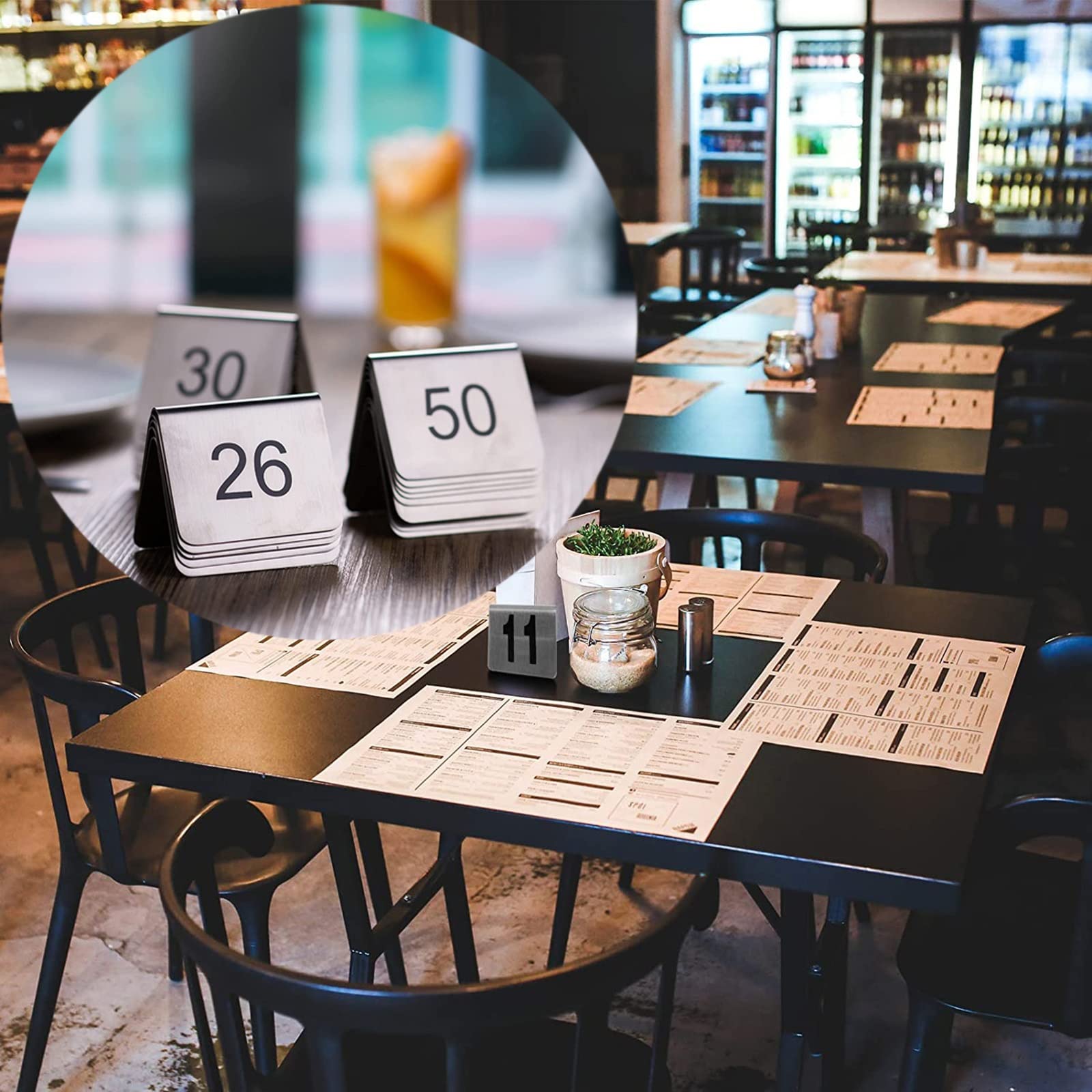 MYUYEE Stainless Steel Table Numbers Sets 1 To 50/100 - Table Numbers Sign Stackable Number Cards - Tent Style Table Number Stands For Restaurants Bars Cafes (1 To 100-5X4X3.5Cm)