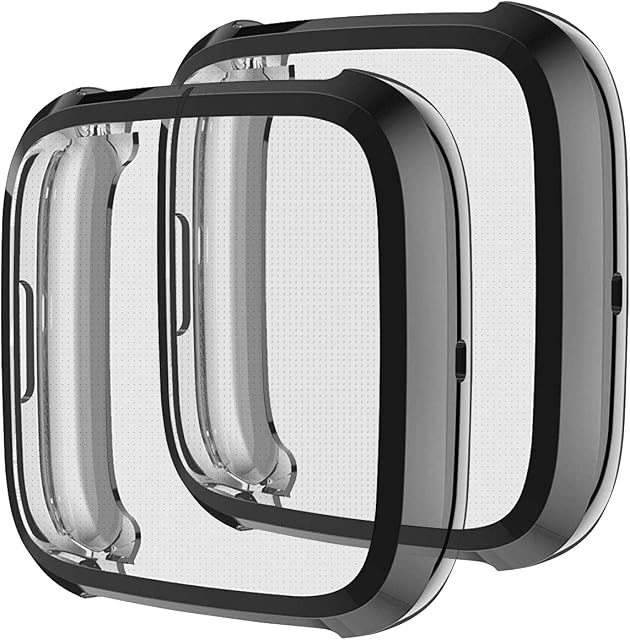 oGoDeal Compatible for Fitbit Versa 2 Screen Protector Case, Full Cover Protective Plated Bumper (Black*2)