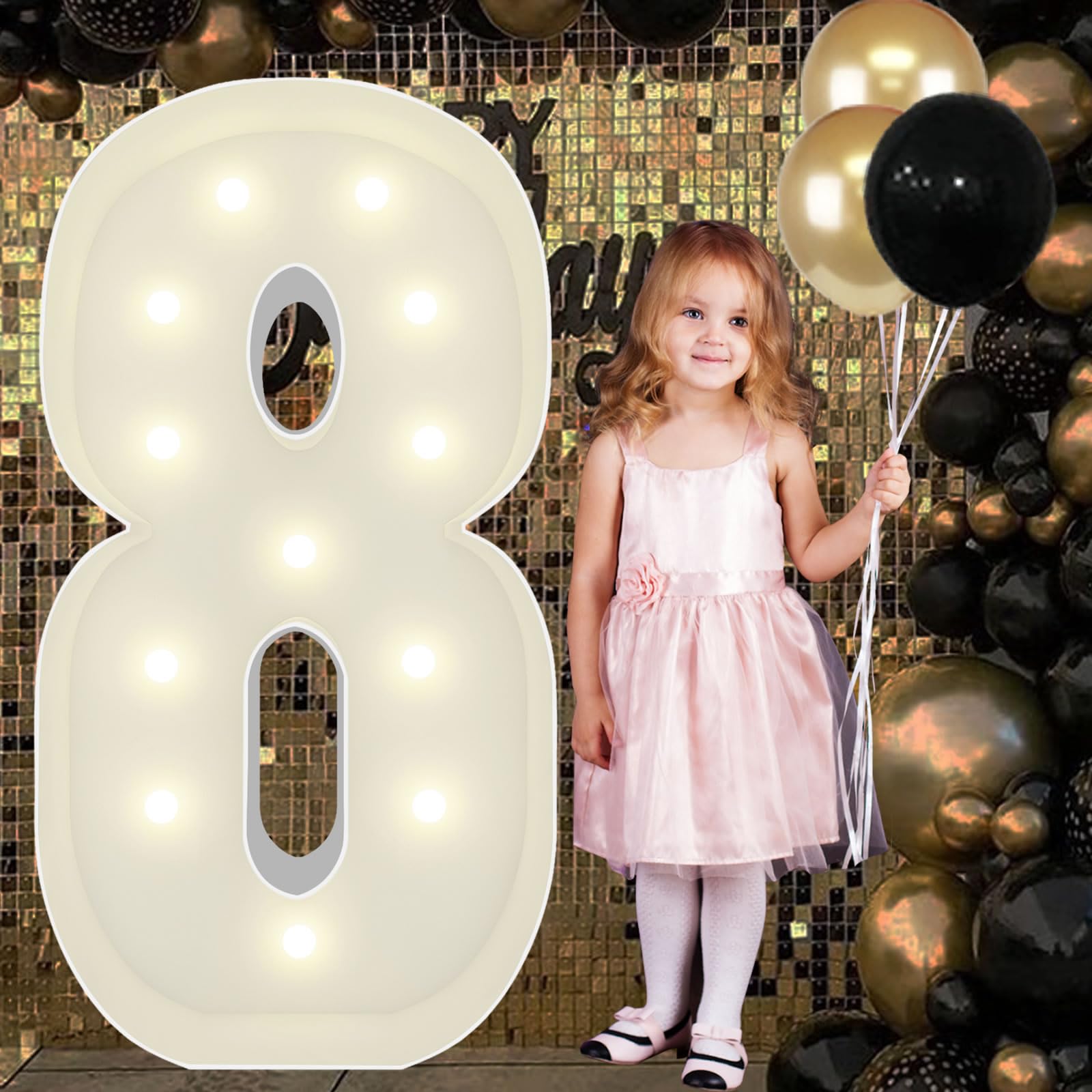 JoyBox Design 4FT Marquee Light Up Number Pre-Cut Frame Giant Marquee Numbers 8, Mosaic Numbers for Balloons, 18th 80th Birthday Decorations for Women Men, 80th Anniversary Decorations, Party Decor