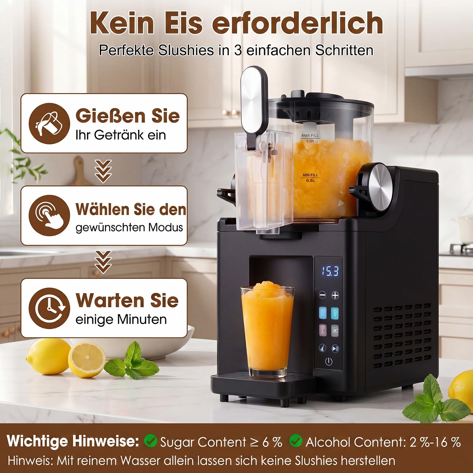 COSTWAY 1,5L Slush Maschine, kein Eis erforderlich | Slusheis Eismaschine mit LED Touch Steuerung, 4 Modi & Selbstreinigung, für Slush, Softeis, Frappés & Frozen Cocktails