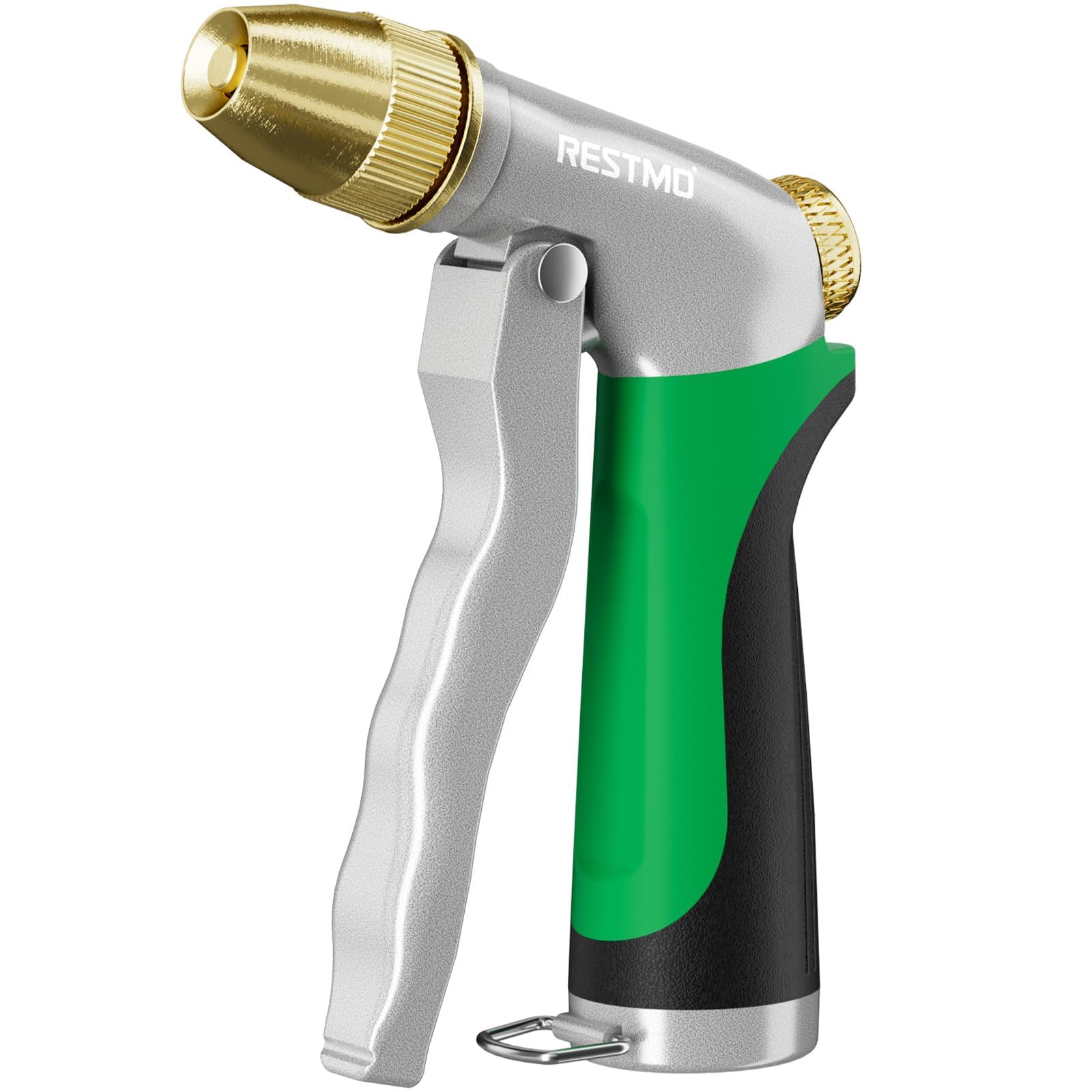 RESTMO Metal Water Hose Nozzle High Pressure Adjustable Brass Head 4 Spray Patterns