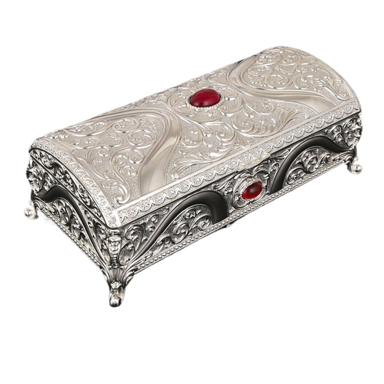 Rectangular Metal Jewelry Box Vintage Embossed Scroll Trinket Chest