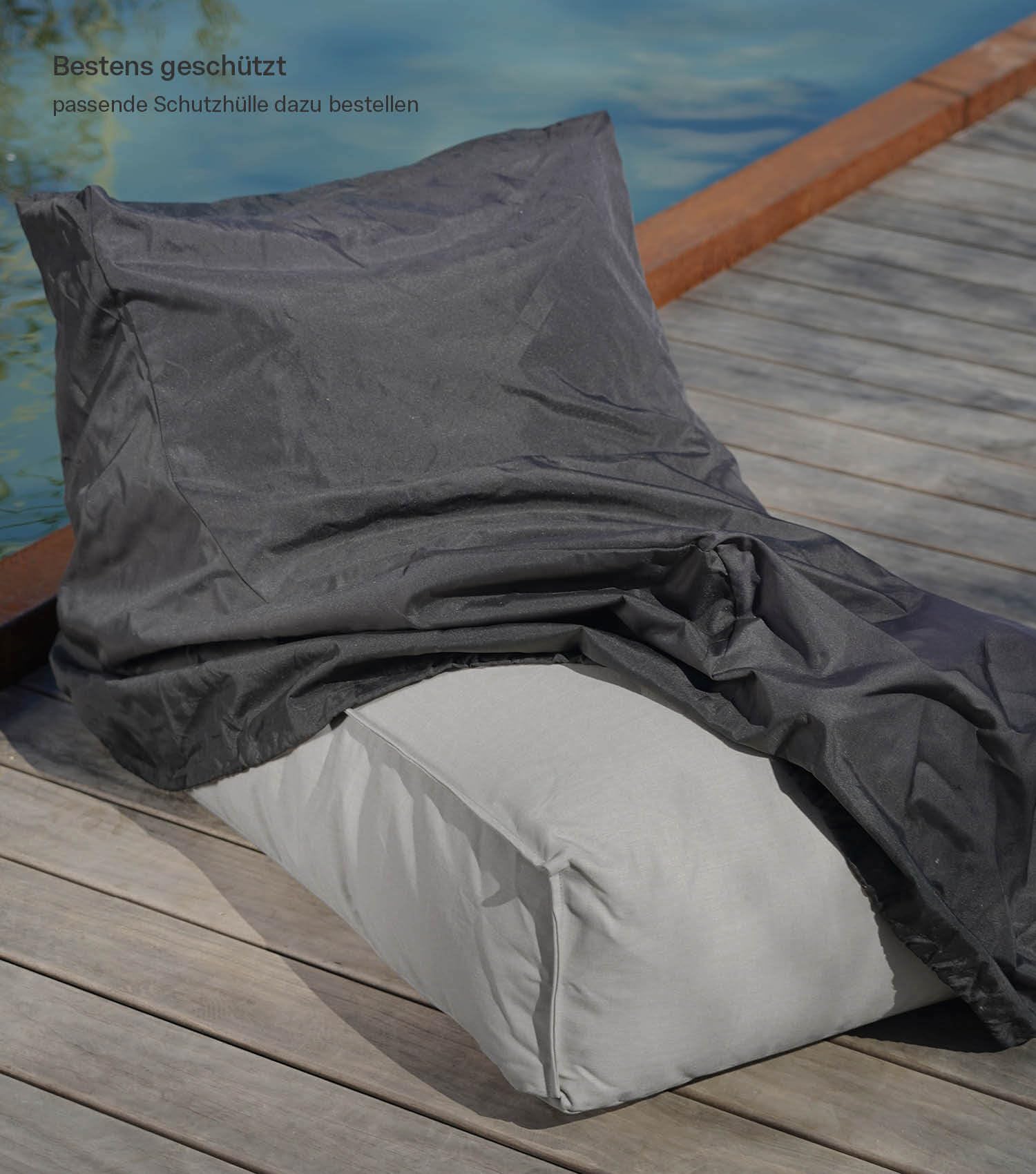 mokebo Sitzsack mit Hocker für Kinder & Erwachsene 'Der Sundowner', Bean Bag mit Füllung oder Bodenkissen für Indoor & Outdoor, auch als Liegekissen, Relaxliege oder Liege in Grau
