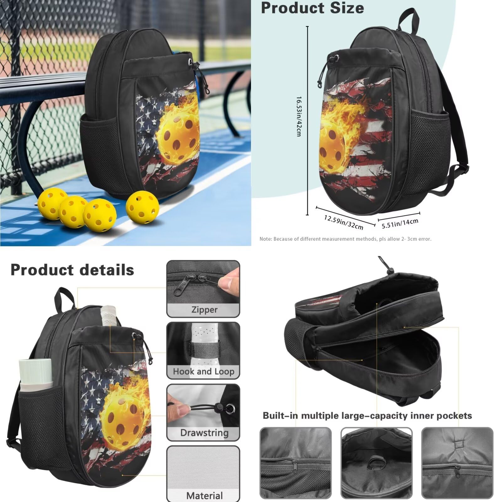 Set di 2 racchette da pickleball, zaino da pickleball, racchette da pickleball, racchette da pickleball, per adulti e adolescenti