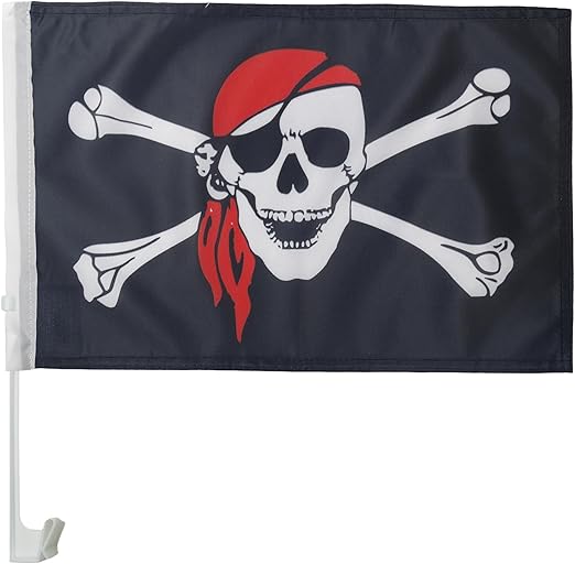Pirate Red Bandana Car Flag 18'' x 12'' - Jolly Roger Car flags 30 x 45cm - Banner 18x12 INCHES PLASTIC STICK - AZ FLAG