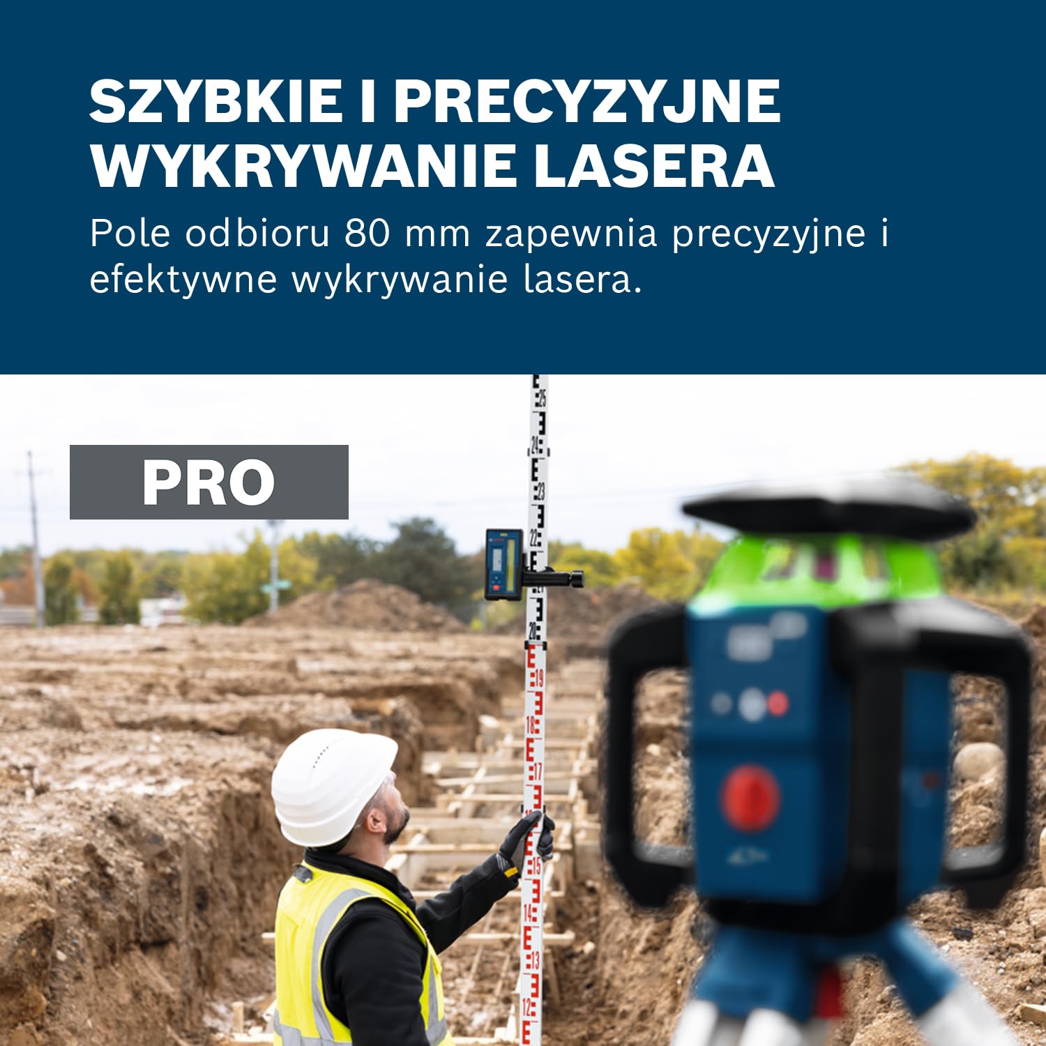 Bosch PRO Odbiornik Laserowy LR3-2 (obustronne elementy wskaźnikowe, pole odbioru 80 mm, kompatybilny z laserami obrotowymi wyposażonymi w zieloną lub czerwoną wiązką laserową, wbudowane magnesy)