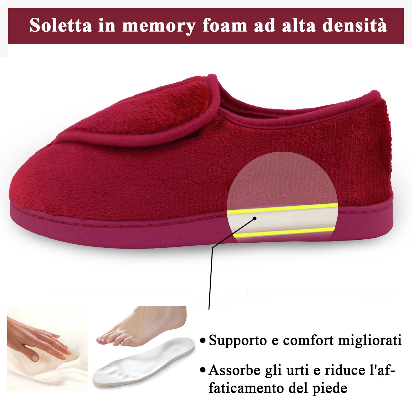 Git-up Pantofole per Diabetici in Memory Foam per Artrite da Donna, Edema, Scarpe da Casa Chiuse Comode e Regolabili