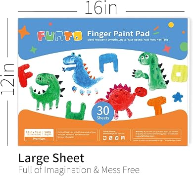 Funto Finger Paint Pad for Kids, 60 Sheets Total, 12x16, 2-Pack, Toddler Painting Supplies, Art Paper for Finger Painting, Drawing Supplies