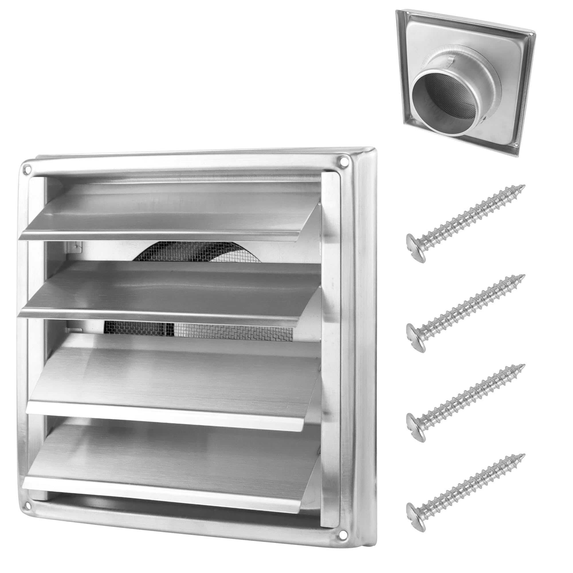 Photo 1 of [Upgraded] AMI PARTS 4 Inch Stainless Steel Louvered Dryer Vent Cover Outside with Metal Mesh Screen and 4 Screws,7"x7" Metal Dryer Vent Cover for 4" Vent Duct Opening