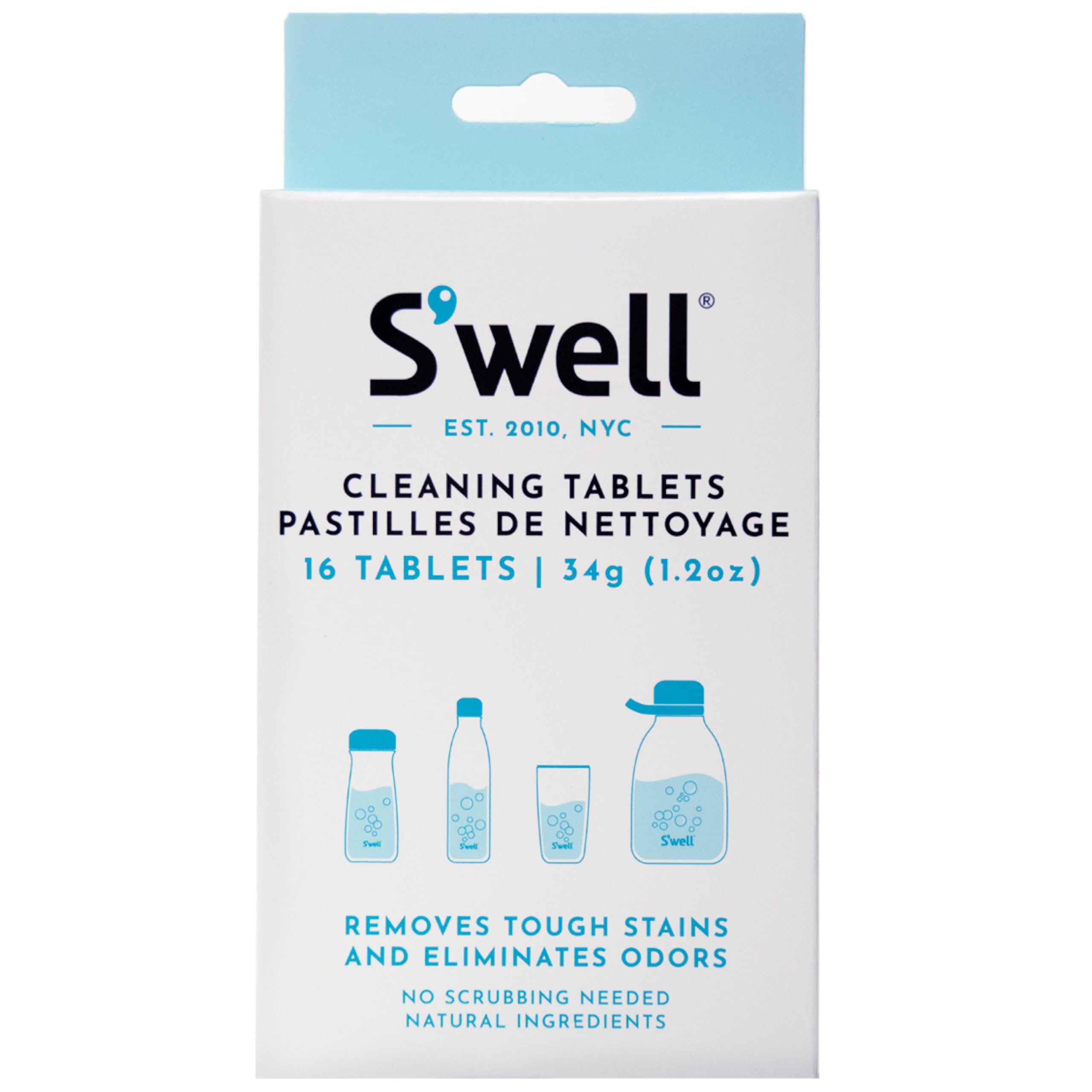 S'wellAccessory Fast-Acting Effervescent Fizz Away Residue and Odor-Chlorine-Free and Derived from Natural Substances, 16 Tablets, Cleaning Tablets for Stainless Steel