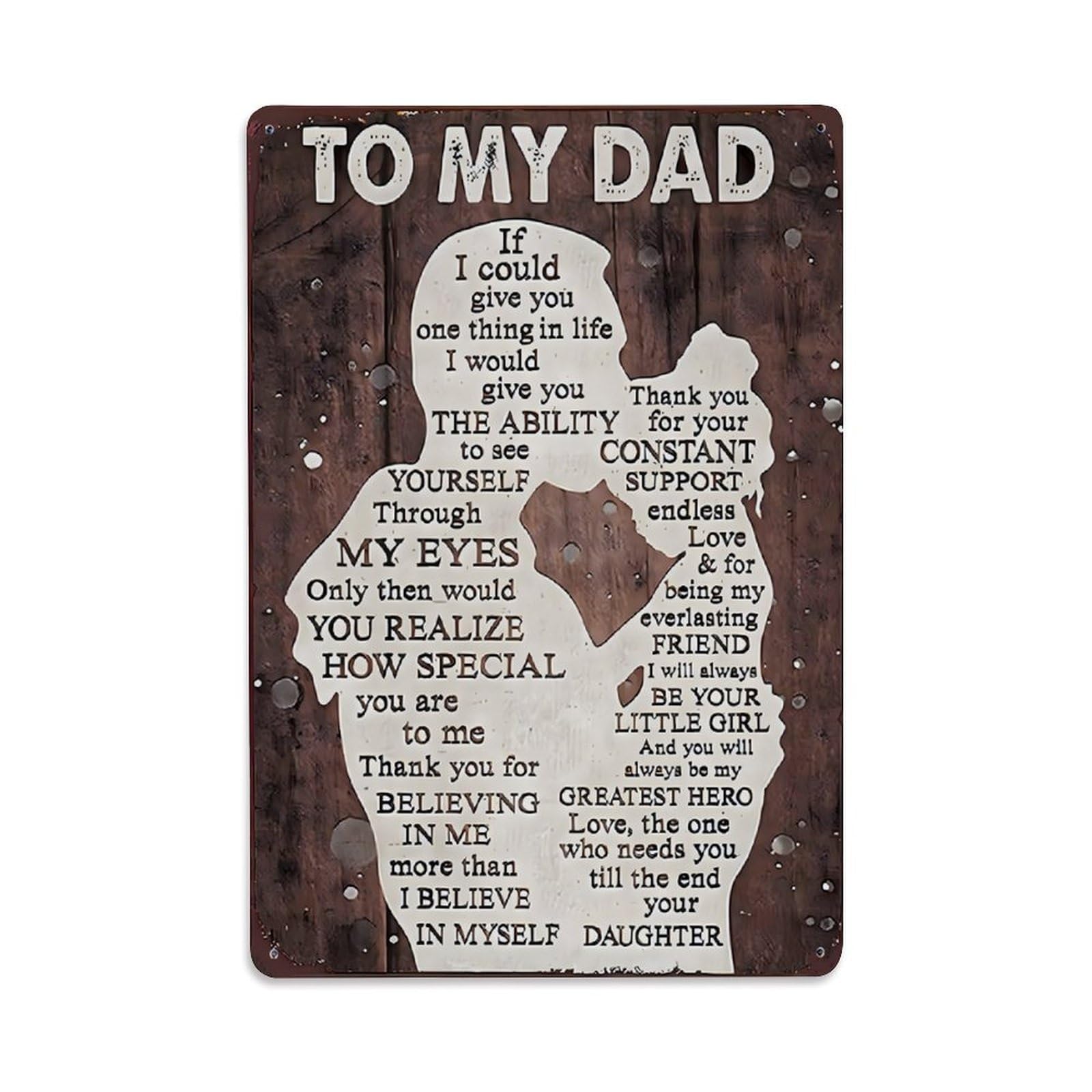 To My Dad Father And Daughter Silhouette Heartfelt Decor Vintage Aluminium Metal Sign, Retro Wall Decor for Home, Bar, Garage & Farmhouse 30x20cm