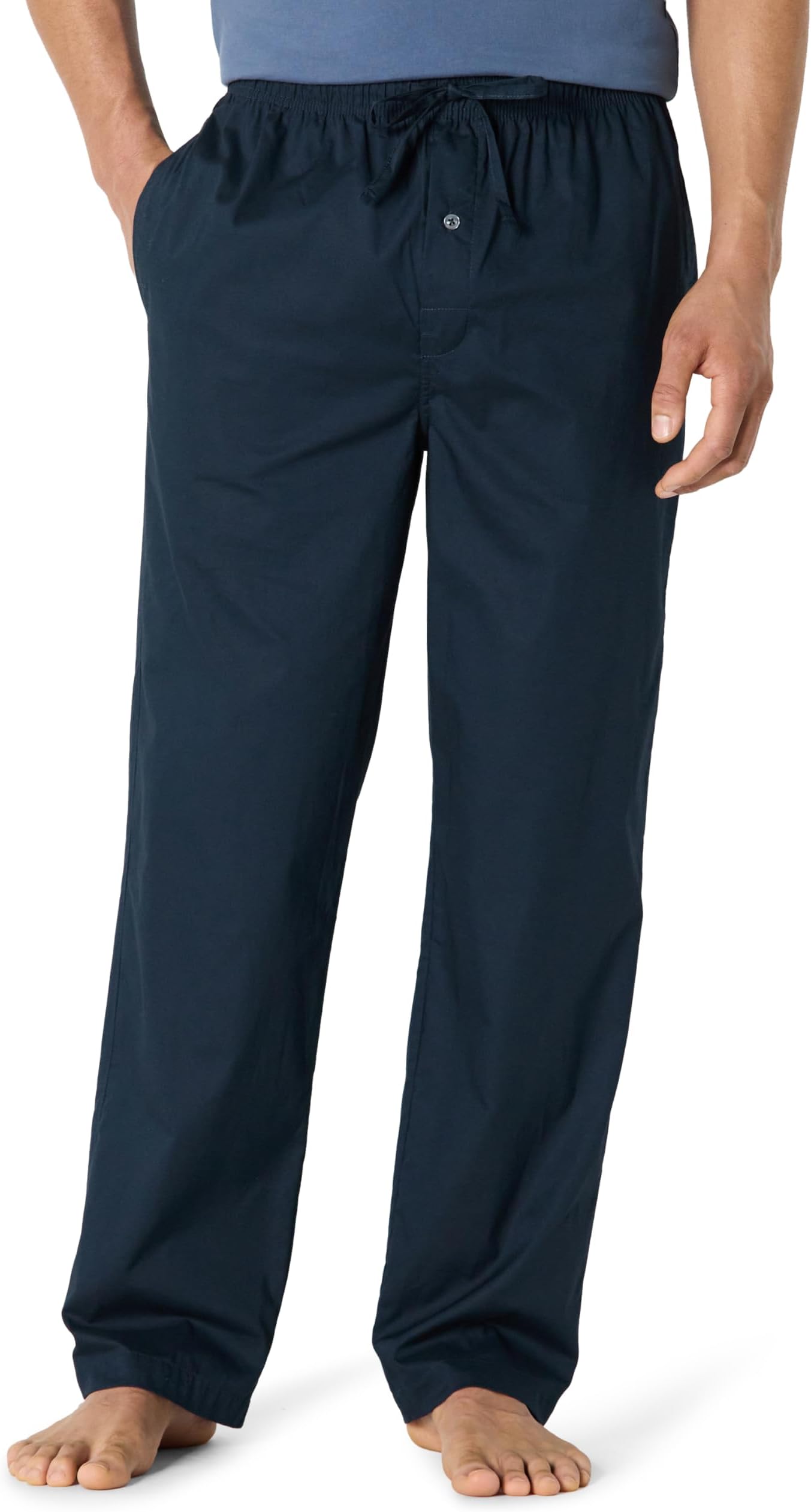 Men's Cotton Poplin Straight-fit Pyjama Trousers with Drawstring Elastic Waist