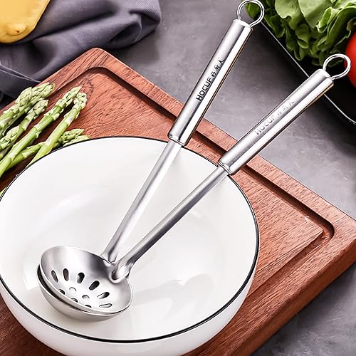 Miniatura 5 de Paquete de 2 cucharones de sopa de acero inoxidable antioxidantes, cucharas de cocina resistentes al calor, desnatadores de cocina para el hogar,