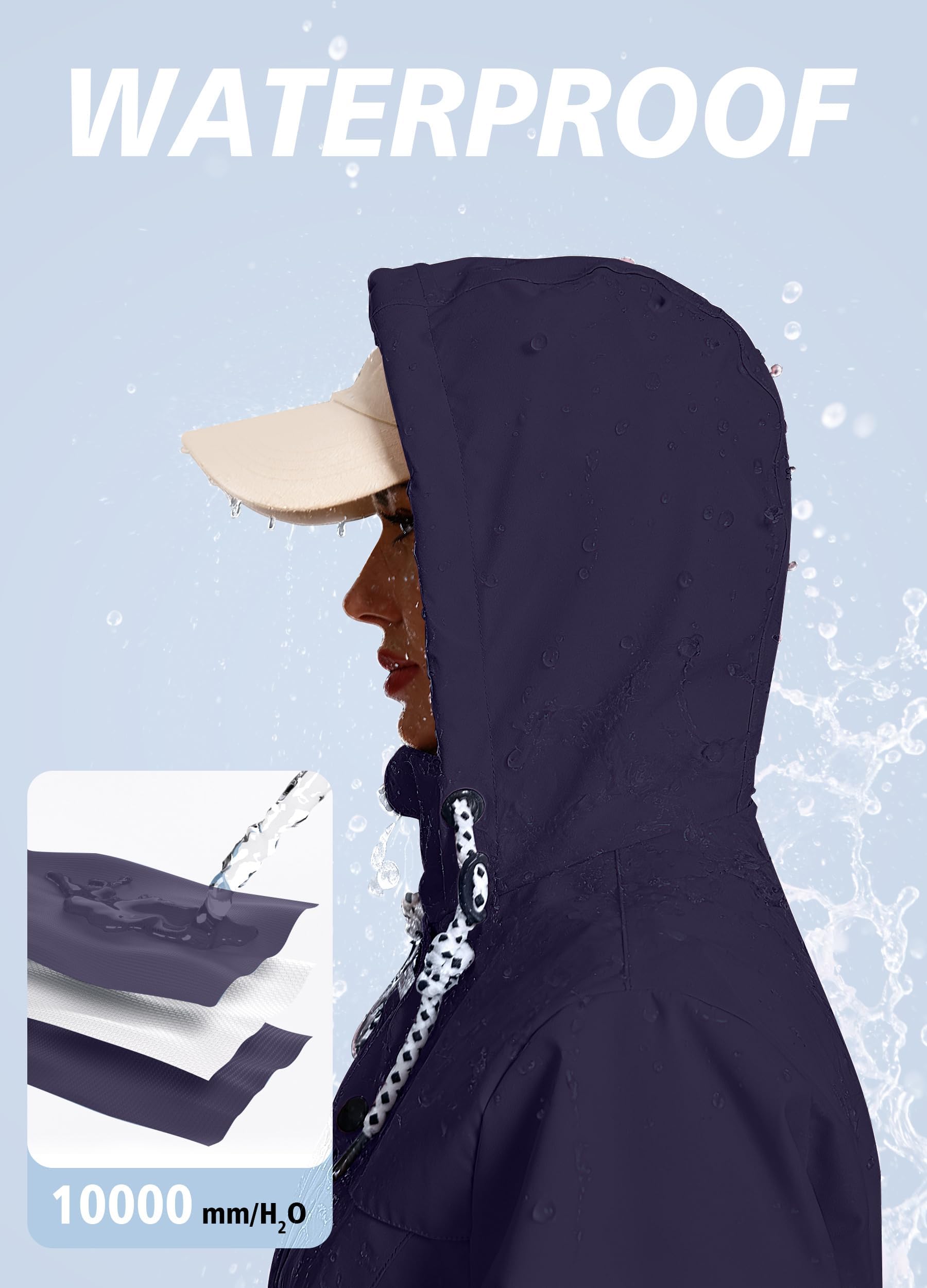Giacca impermeabile da donna, lunga, impermeabile, traspirante, per le mezze stagioni, con cappuccio, per attività all'aperto, S-3XL