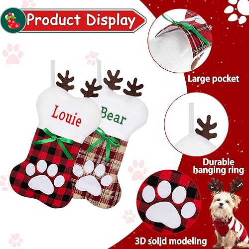 Miniatura 10 de Medias de Navidad personalizadas, medias de Navidad con nombre personalizado, terciopelo rojo con puño de felpa suave blanca para niños, calcetín de