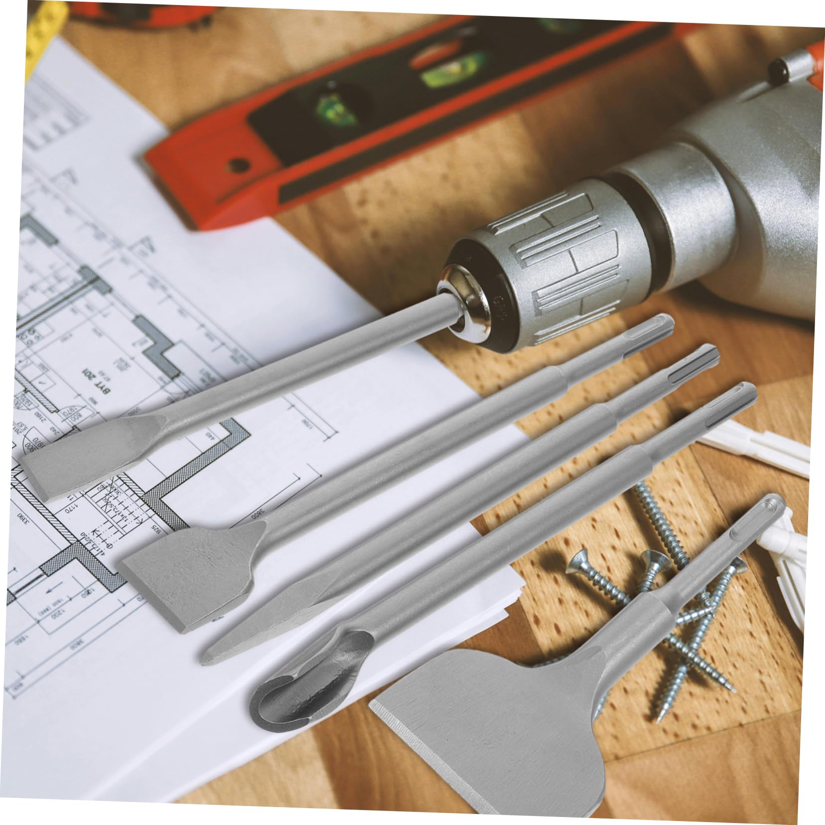 Set di Scalpelli per Cemento da 5 Pezzi in Acciaio Cromato | Mattoni e Cemento, Include Punta Larga, Piatta, Appuntita e U, Uso in Ristrutturazione Domestica