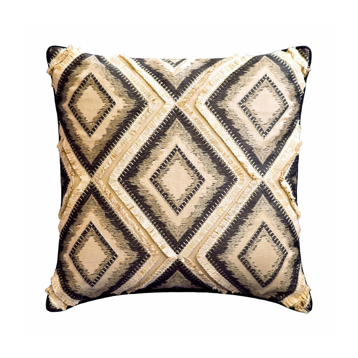 The HomeCentric Decorative Navy Blue & Ivory 35x35 cm (14"x14") Cushion Covers, Jacquard Embroidered with Lace Cushion Covers, Geometric Pattern Morrocan Style - Moroccan Flavor โ image 1