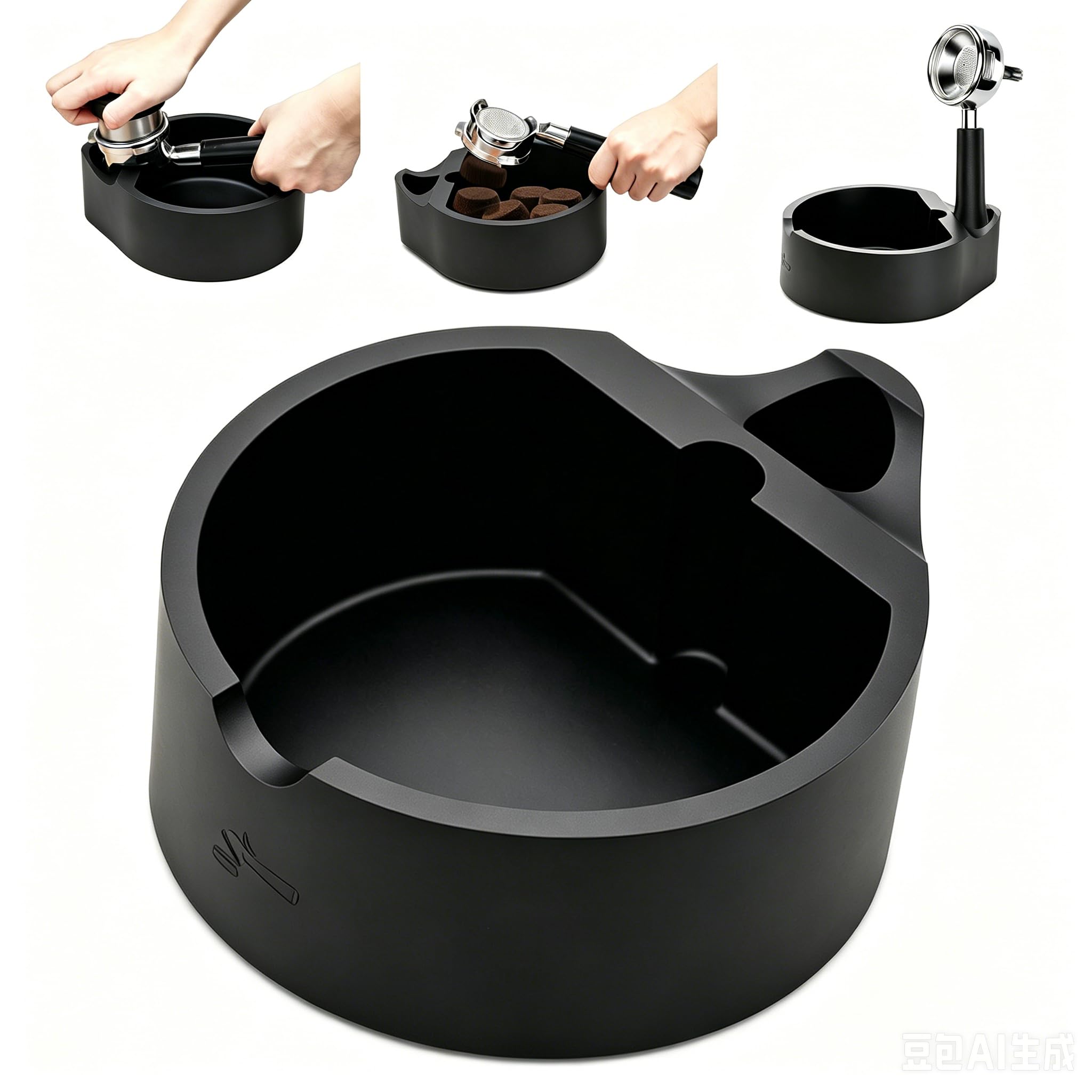 Multifunction Coffee Grounds Knock Box, Coffee Puck Bin, Espresso Grounds Bin Knock Box with Portafilter Storage Holder & Non-Slip Base, Coffee Machine Accessories