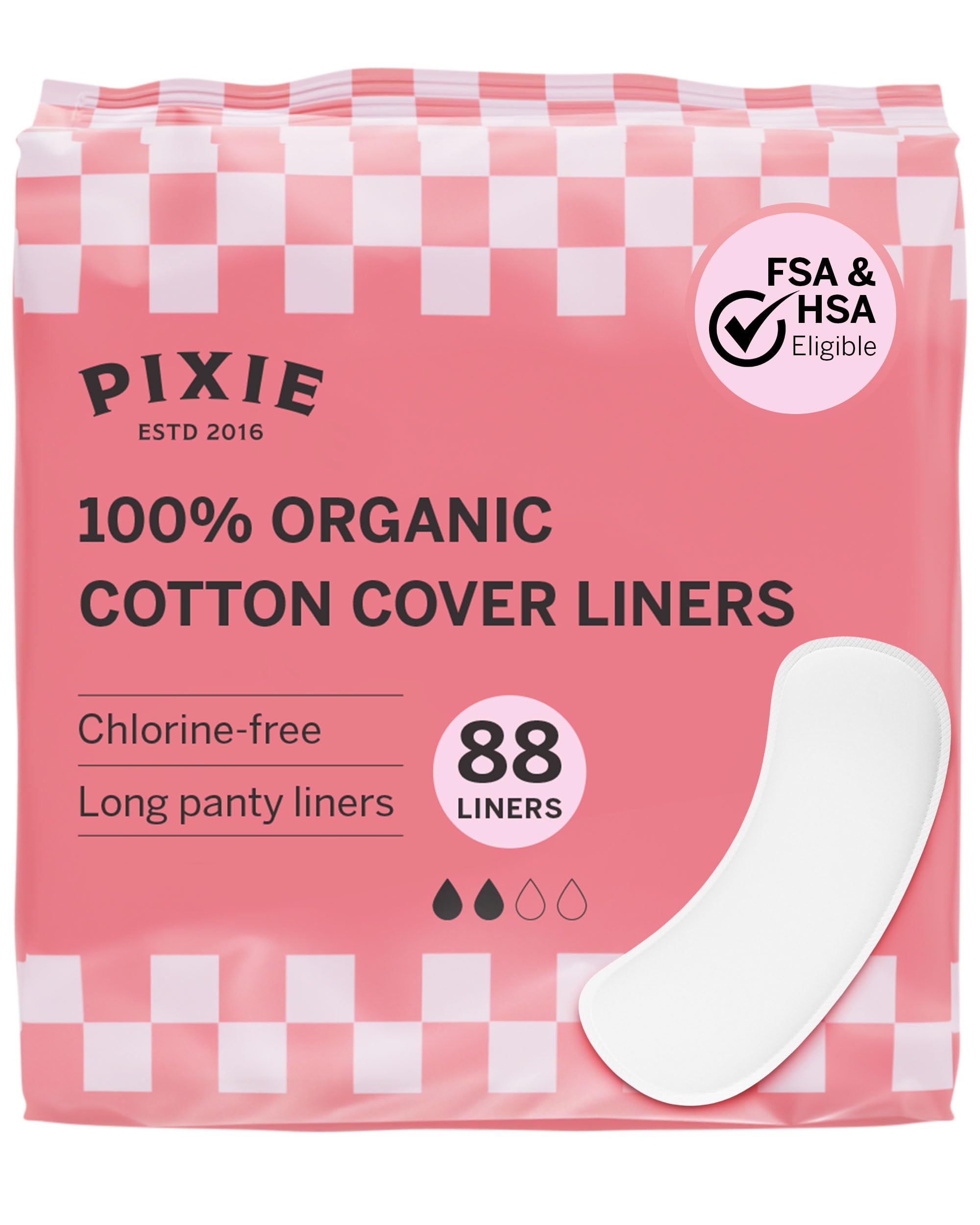 Pixie Organic Cotton Panty Liners for Women - Long Wrapped Pantiliners - Light Absorbency & Ultra-Thin - Leak-Proof, Hypoallergenic & Unscented for