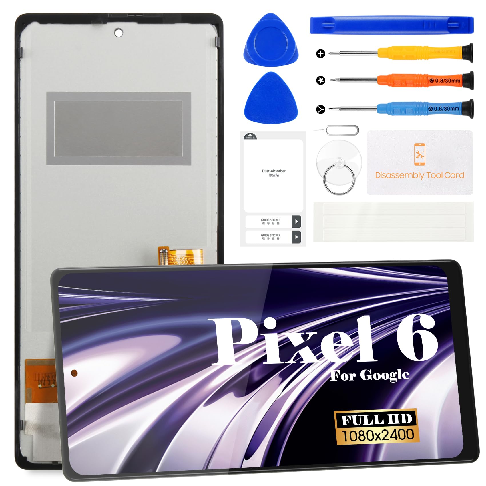 Photo 1 of SRJTEK TFT Screen Replacement for Google Pixel 6 (Black, No Fingerprint)