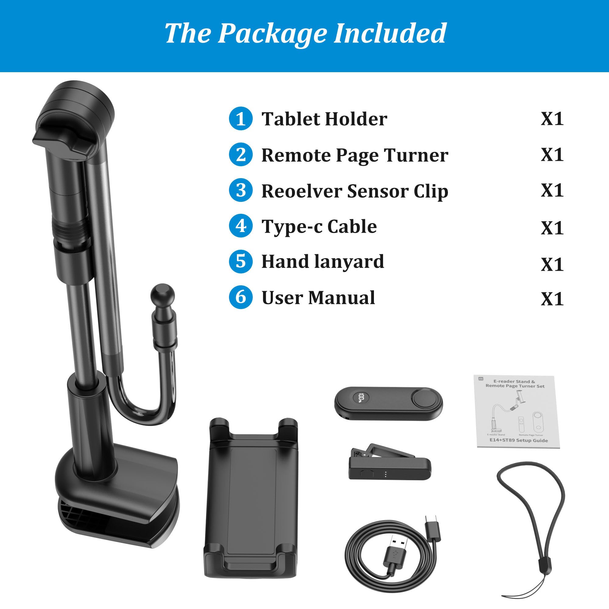 PlusAcc Supporto per Kindle a Collo di Cigno Regolabile per Lettura a Letto, Scrivania e Comodino, Compatibile con Kindle, Kobo e Tablet