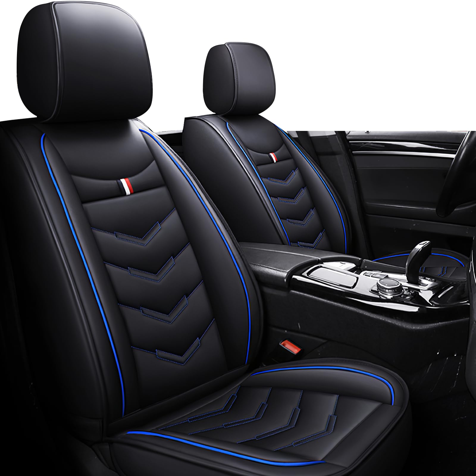 Car Seat Covers Fit for KIA Soul 2010-2025, Leather Seat Covers for Car, Waterproof Non-Slip Durable Car Seat Protector(2 Seats,Black Blue)