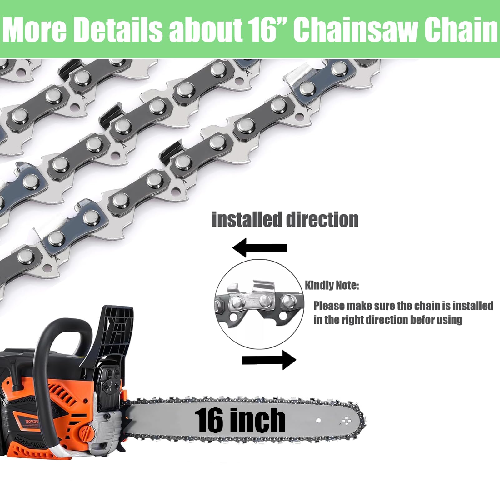 4 Pack 16 Inch Chainsaw Chain 3/8
