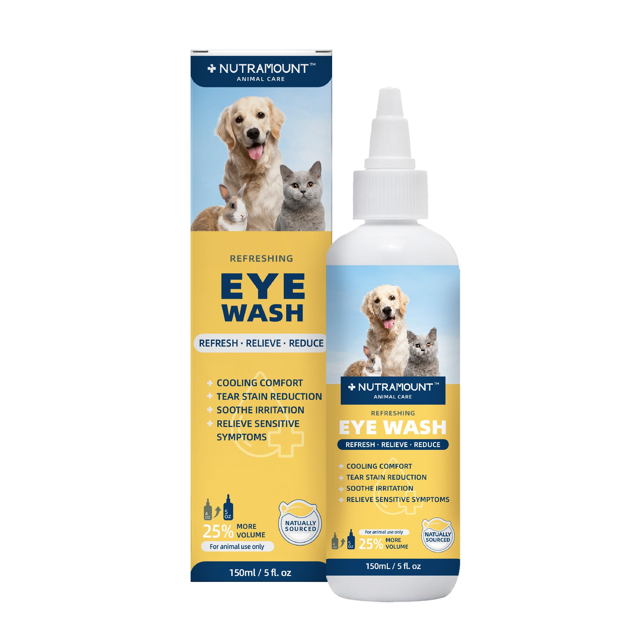 Eye Wash for Dogs, Cats, and Livestock 150ML/5 fl. oz Mild Botanical Formula Reduces Tear Staining 1 Piece