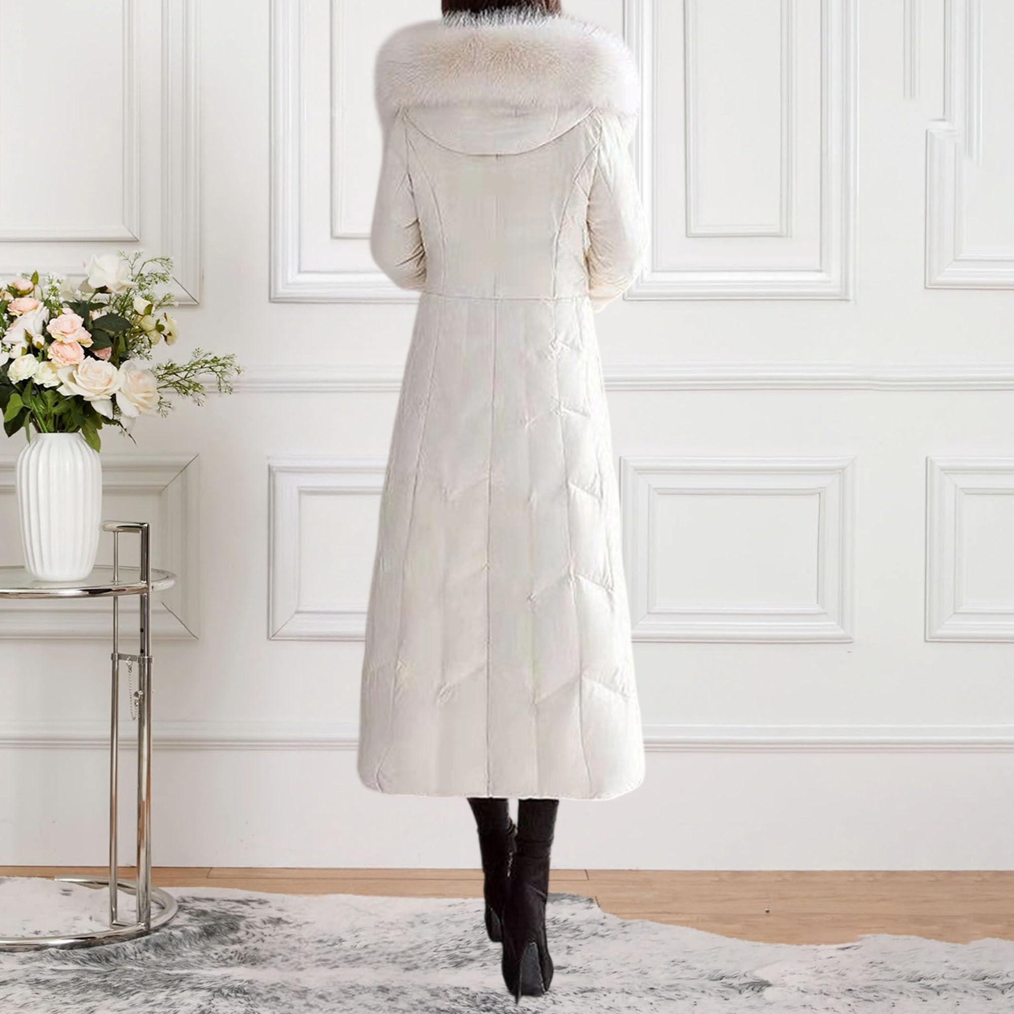 Piumino da donna casual in pelliccia sintetica con cappuccio medio lungo caldo giacca imbottita in cotone invernale per esterni slim fit solido piumino