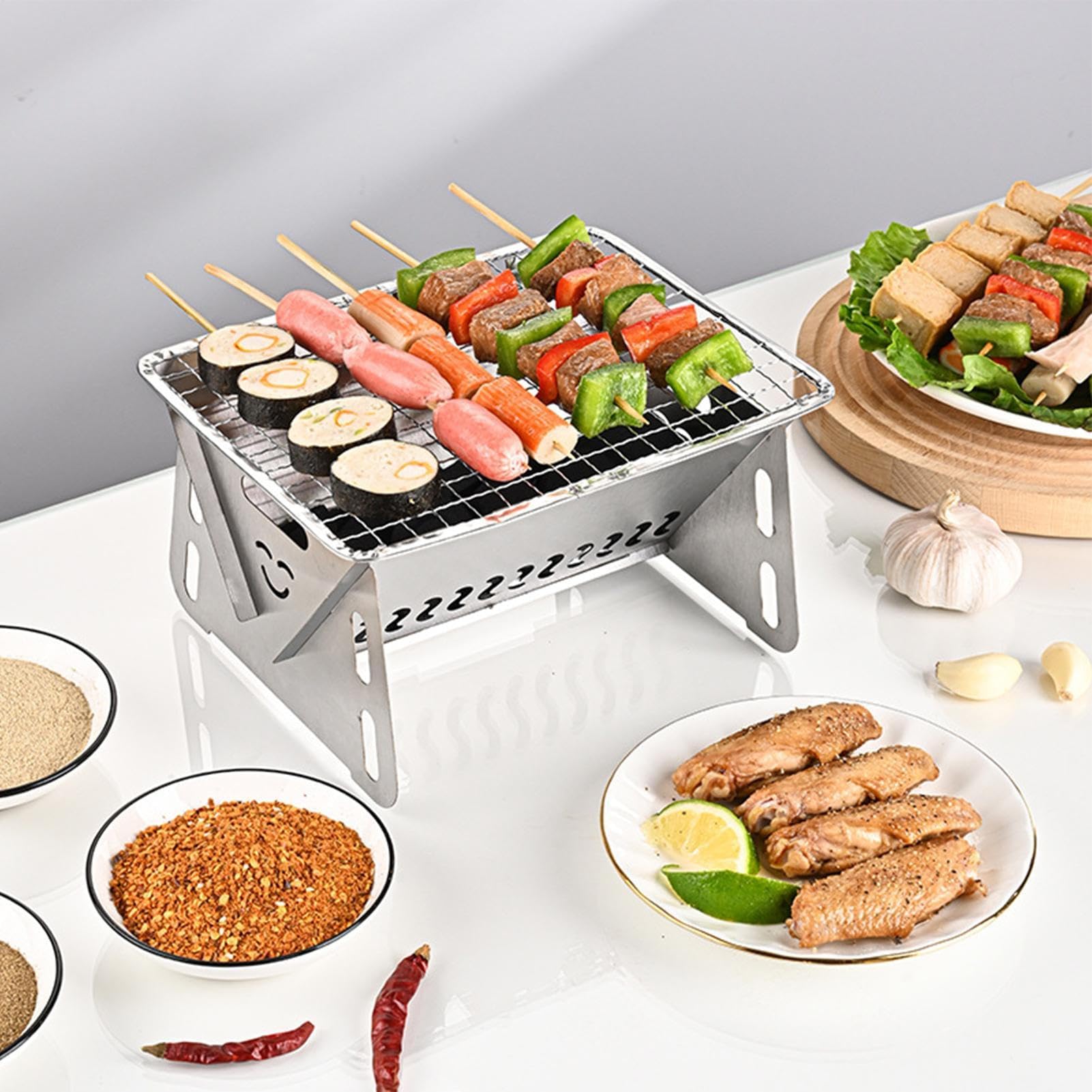 Lekki wielofunkcyjny grill kempingowy – idealny do grillowania na świeżym powietrzu, ogrodu, tarasu, ogniska, podróży, na plażę, wędrówki i pikniki – przenośny i łatwy w użyciu