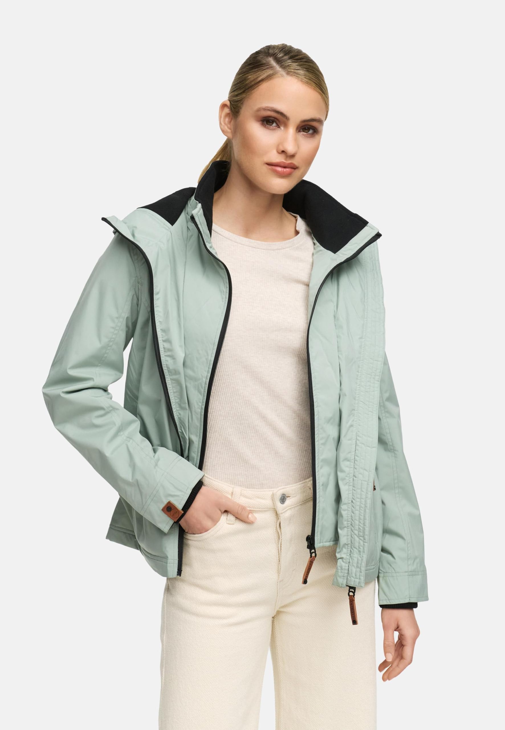 MARIKOO leicht gefütterte Damen Übergangsjacke kurze Sommerjacke mit kuscheligem Fleece-Innenfutter und großer Kapuze Erdbeere XS-6XL