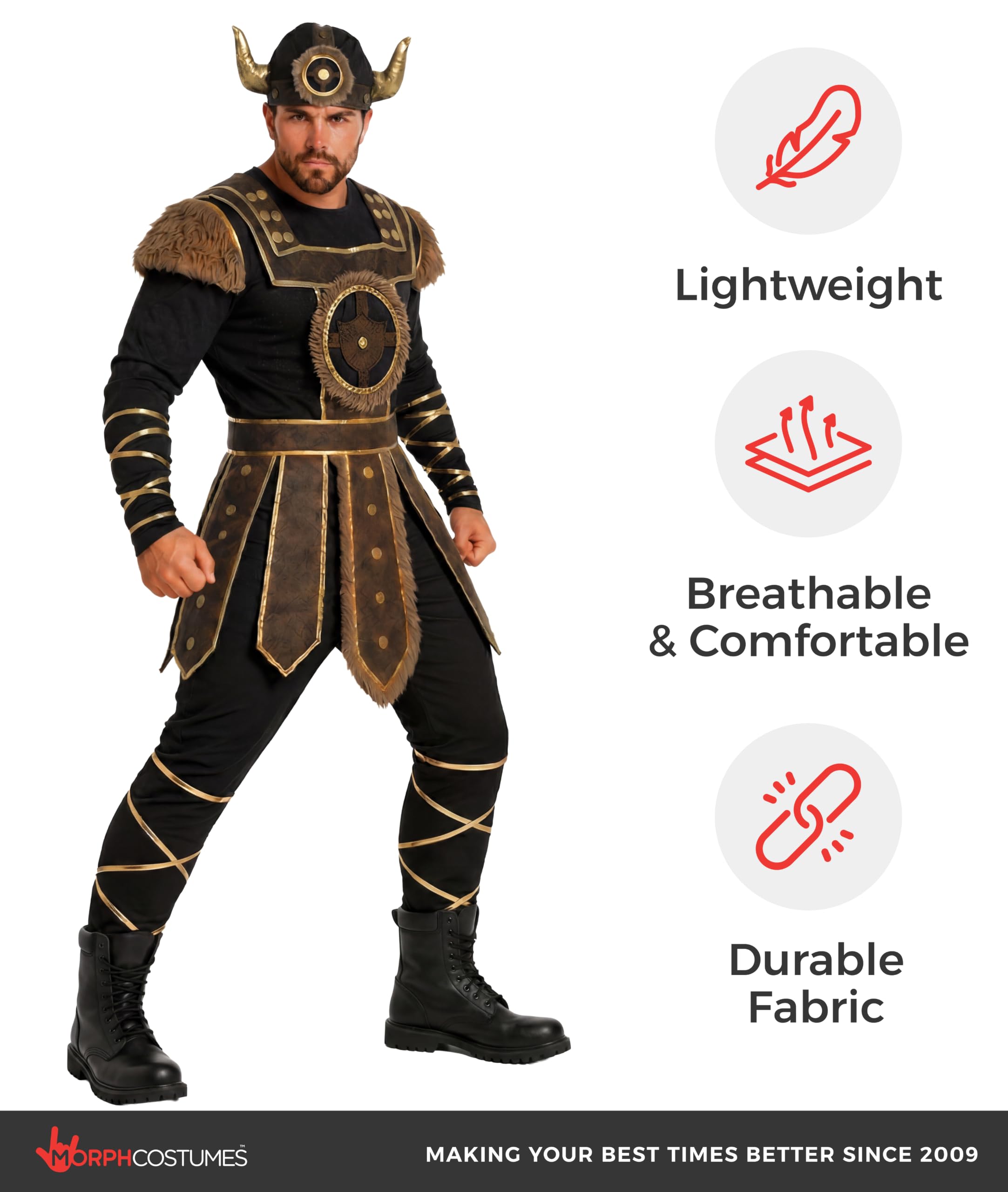 Morph Disfraz Vikingo Adulto, Traje Guerrero para Carnaval - Talla L