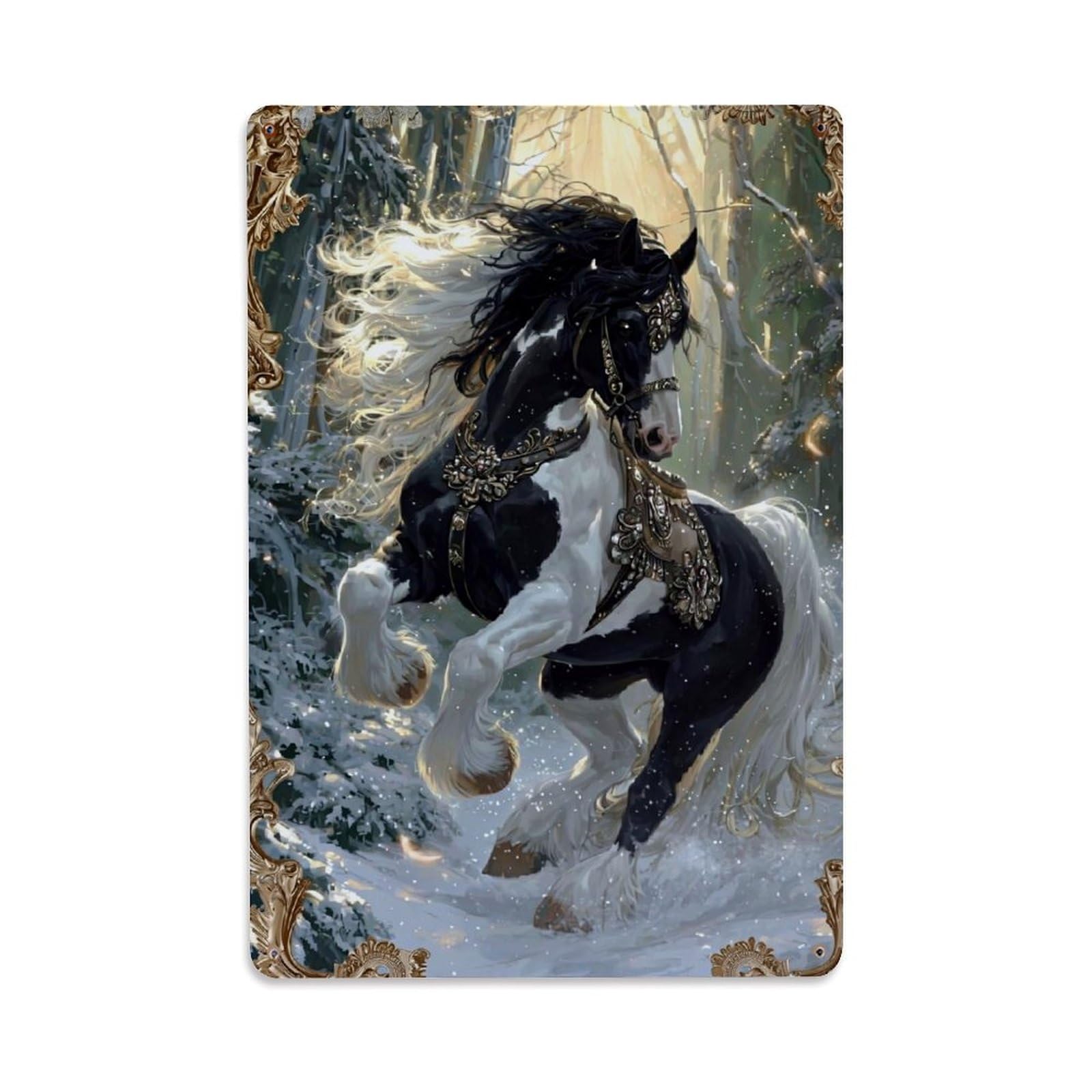 Fantasy Horse Winter Forest Magic Retro Metal Tin Sign, Vintage Decor Art Poster for Bar, Home, Man Cave, Kitchen, Laundry Room Gift 8x12Inch