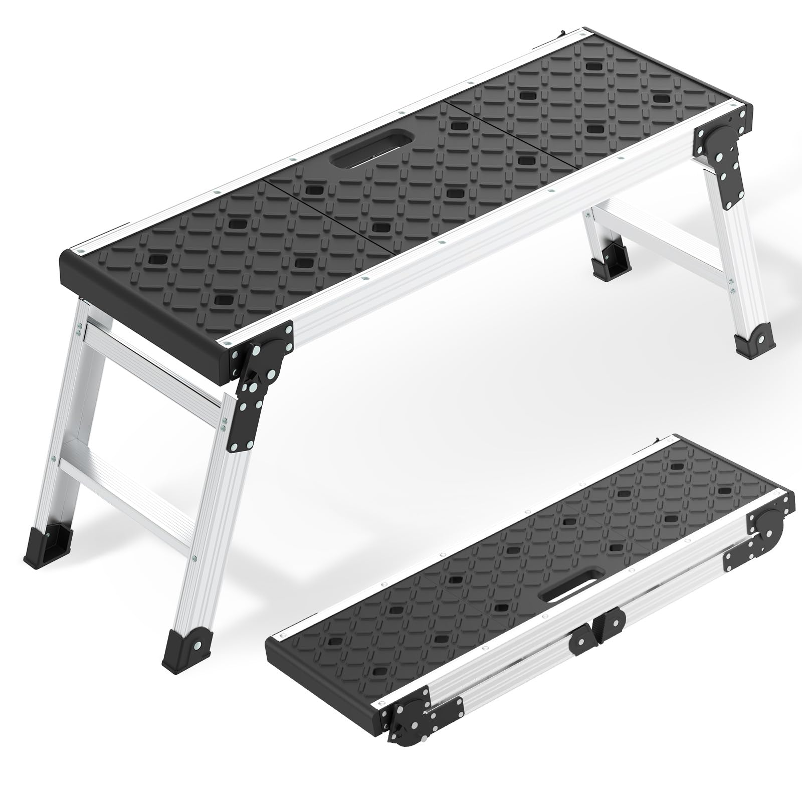 Johgee Plataforma de trabajo plegable, plataforma de trabajo de aluminio plegable con pies antideslizantes, taburete plegable con cierres de seguridad para limpieza de coches, trabajos de pintura