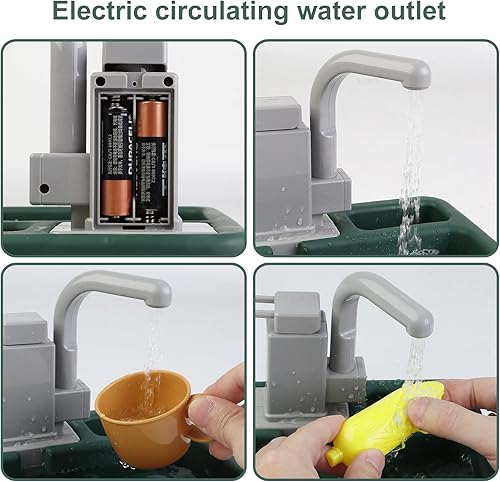 Miniatura 8 de JIANANHAI Juego de cocina para niños, juegos de cocina con grifo automático de sistema de circulación de agua, juguetes de simulación para niños y