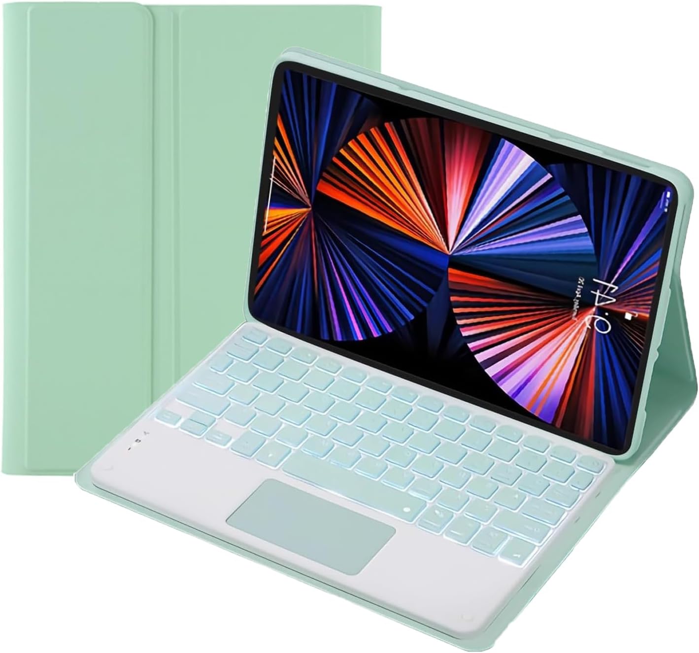 Touchpad Keyboard Case for Samsung Galaxy Tab A9 8.7-inch 2023 Model (SM-X110/X115/X117), Magnetic Detachable 7-Color Backlit Wireless Bluetooth Keyboard With Pen Holder,Mint Green
