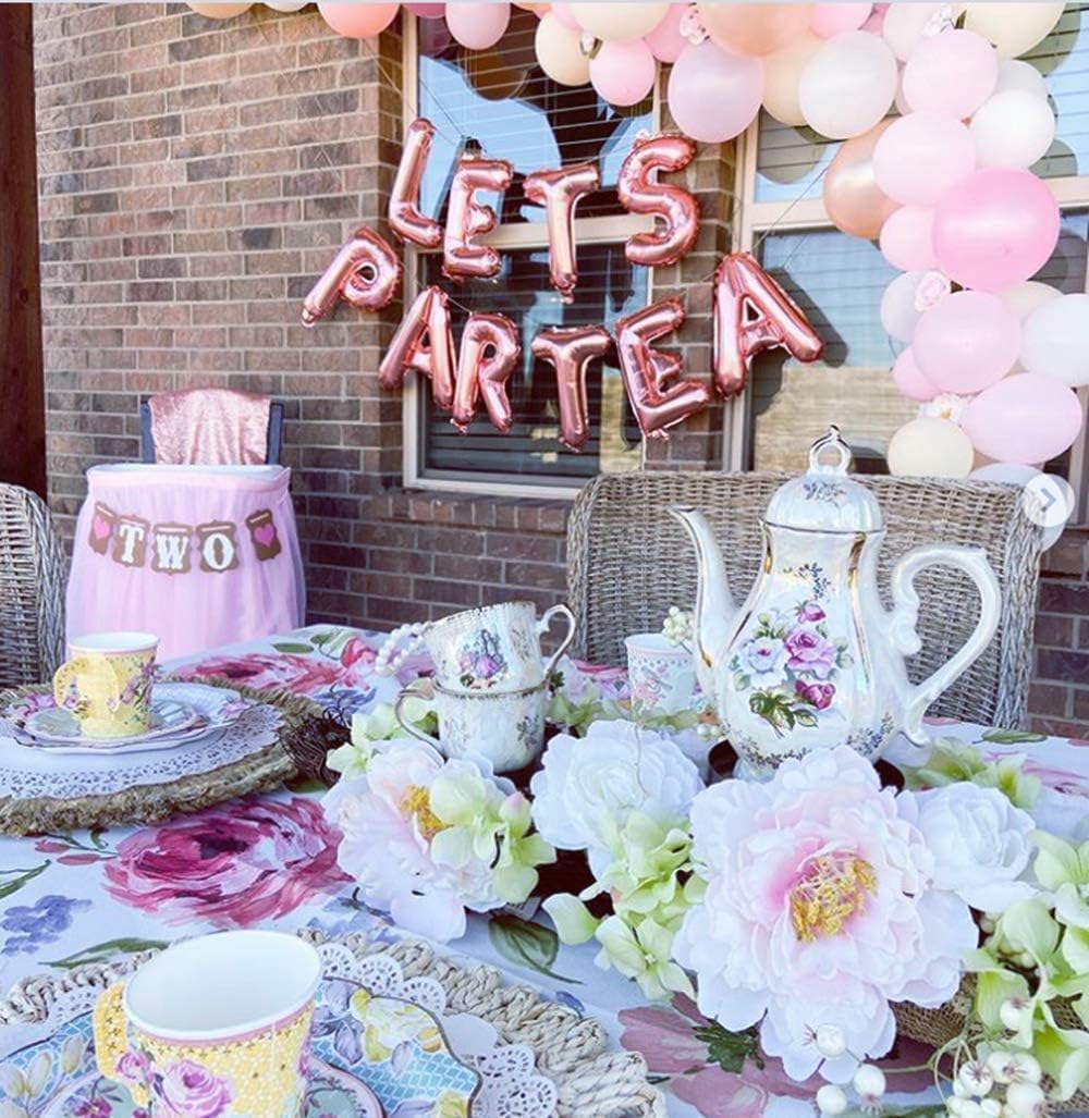 LaVenty LET'S PAR TEA Balloons Tea Party Birthday Banner Decorations Lets Par-Tea Party Decor Par Tea Baby Shower Par Tea First Birthday Decoration Flower Garland (Floral Banner) - Image 3