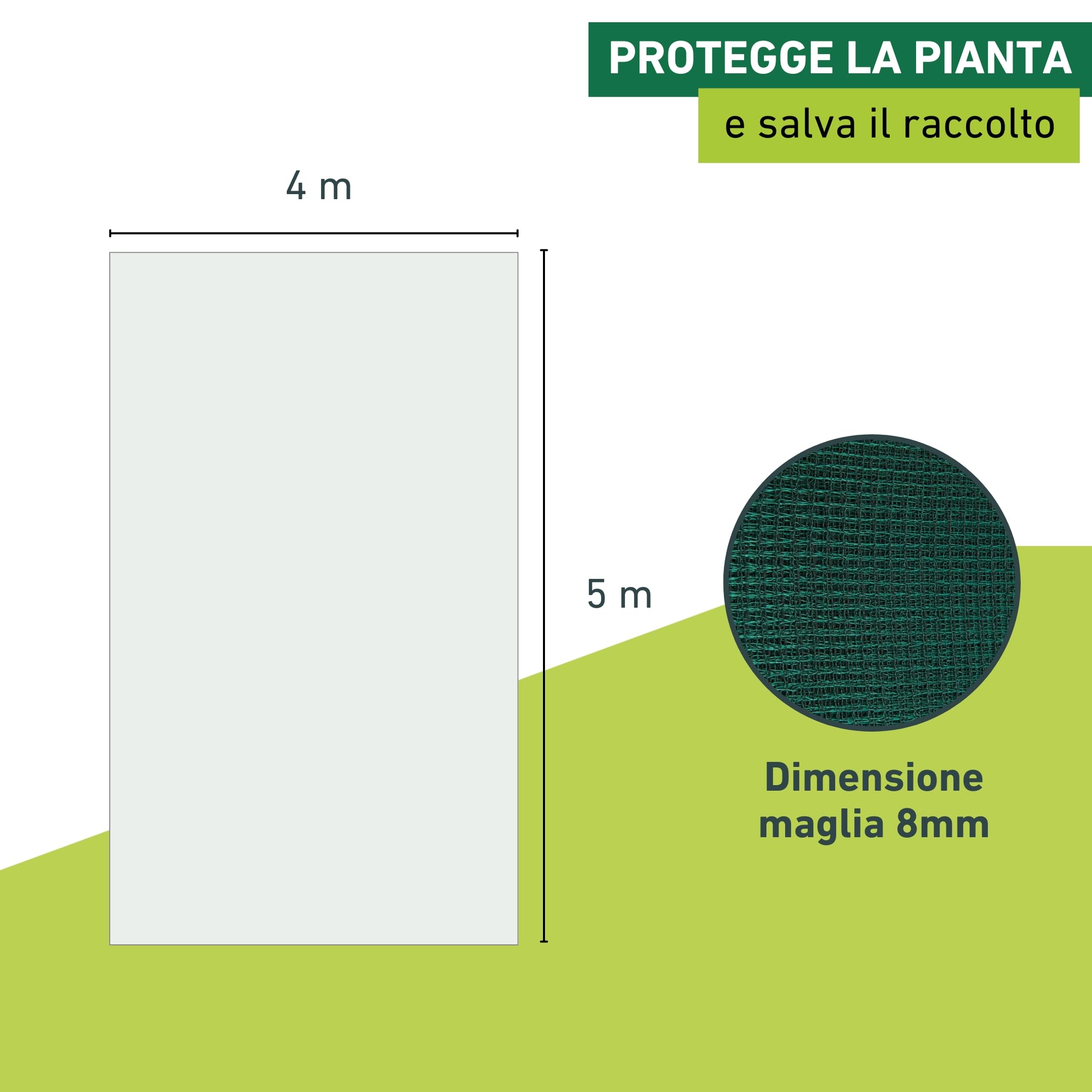 Windhager Rete antigrandine, rete per laghetti, rete per la raccolta, maglia 8 mm, 5 x 4 m, verde