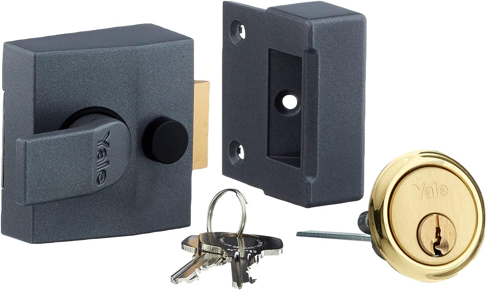 P-85-DMG-PB-40 Deadlocking Nightlatch, Dark Metallic Finish/Brass Cylinder, 40 mm Backset, High Security, with Automatic Deadlock