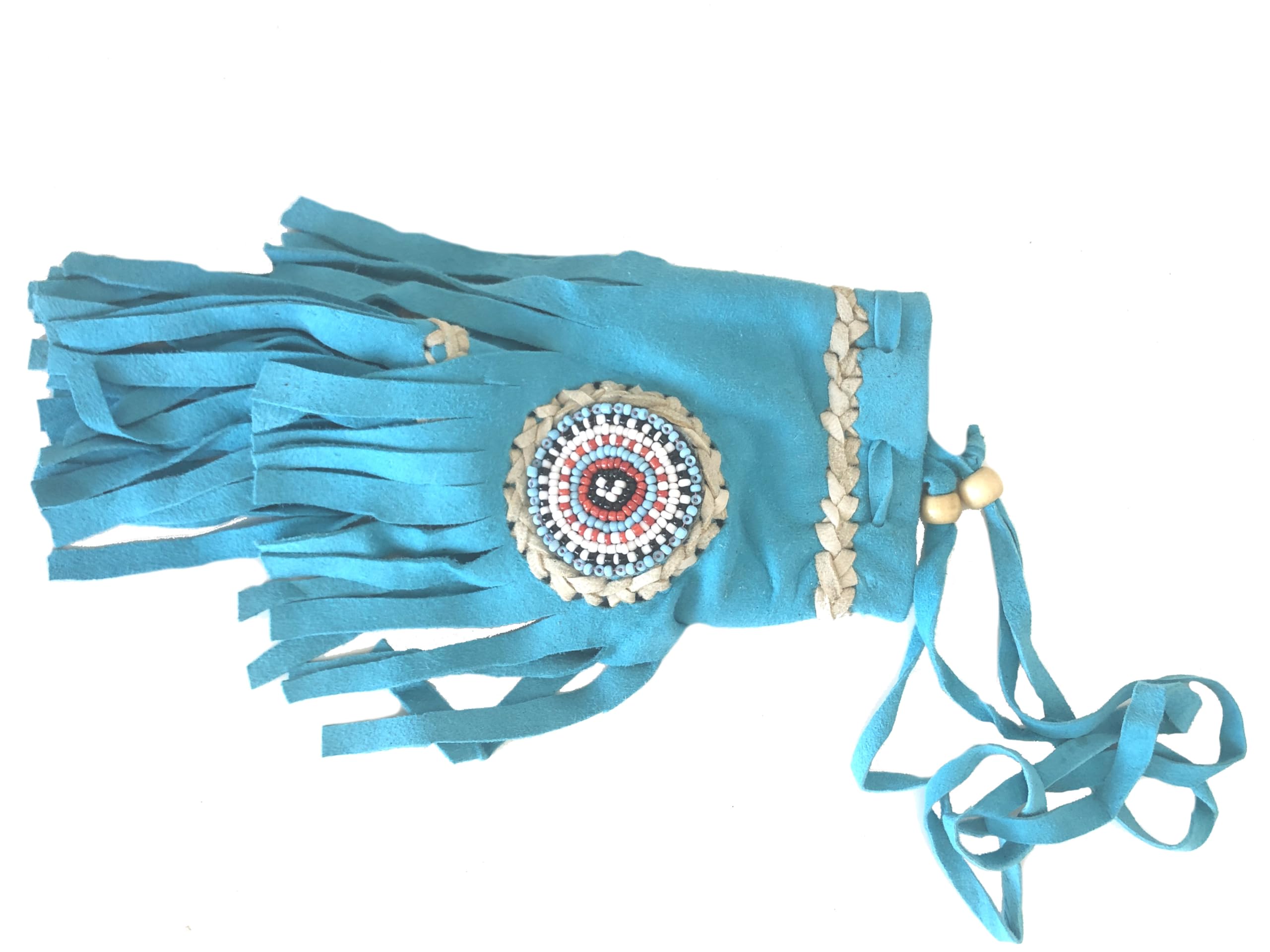 Terrapin Trading Unisex Sky Blue Fair Trade Replica Native American Indian Medicine Drawstring Beaded Bag
