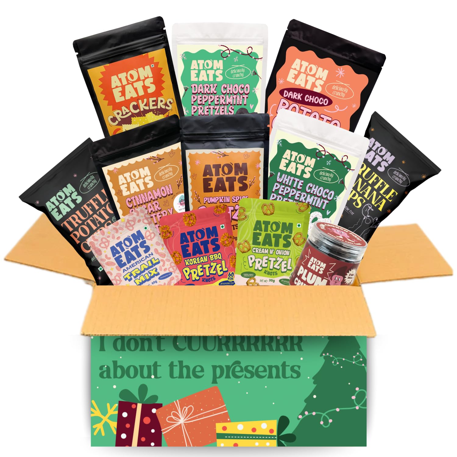 Atom Eats | 12 Days Christmas Box Combo Pack | Festive Gourmet Snack Hamper with Assorted Pretzels, Crunch Pops & More | Gift for Family & Friends | Premium Combo for Snacking & Gifting | Imported Quality | Party - Snacks - Events -Birthdays |