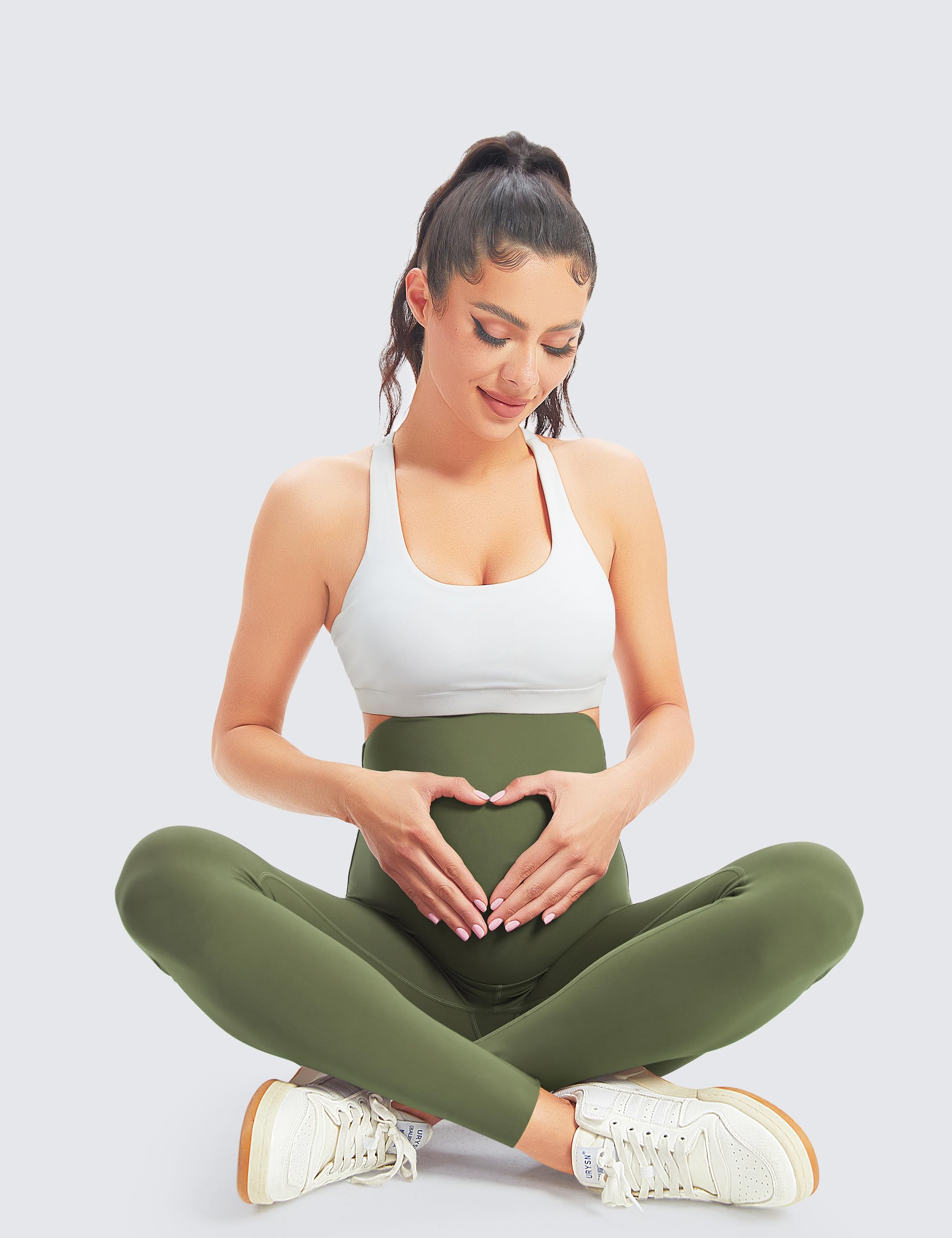BONVIGOR Leggings de maternidad para mujer, para entrenamiento sobre el vientre, pantalones de yoga activos para correr, Paquete de 2, café oscuro/oliva gris, X-Large