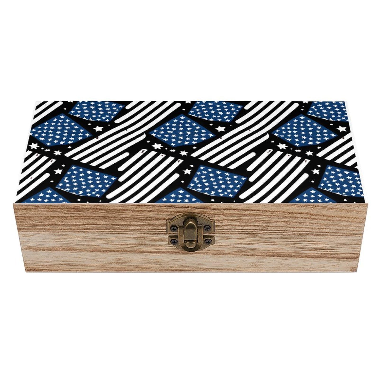 HLBSDM American Police Thin Blue Line Flag Black Wooden Storage Box