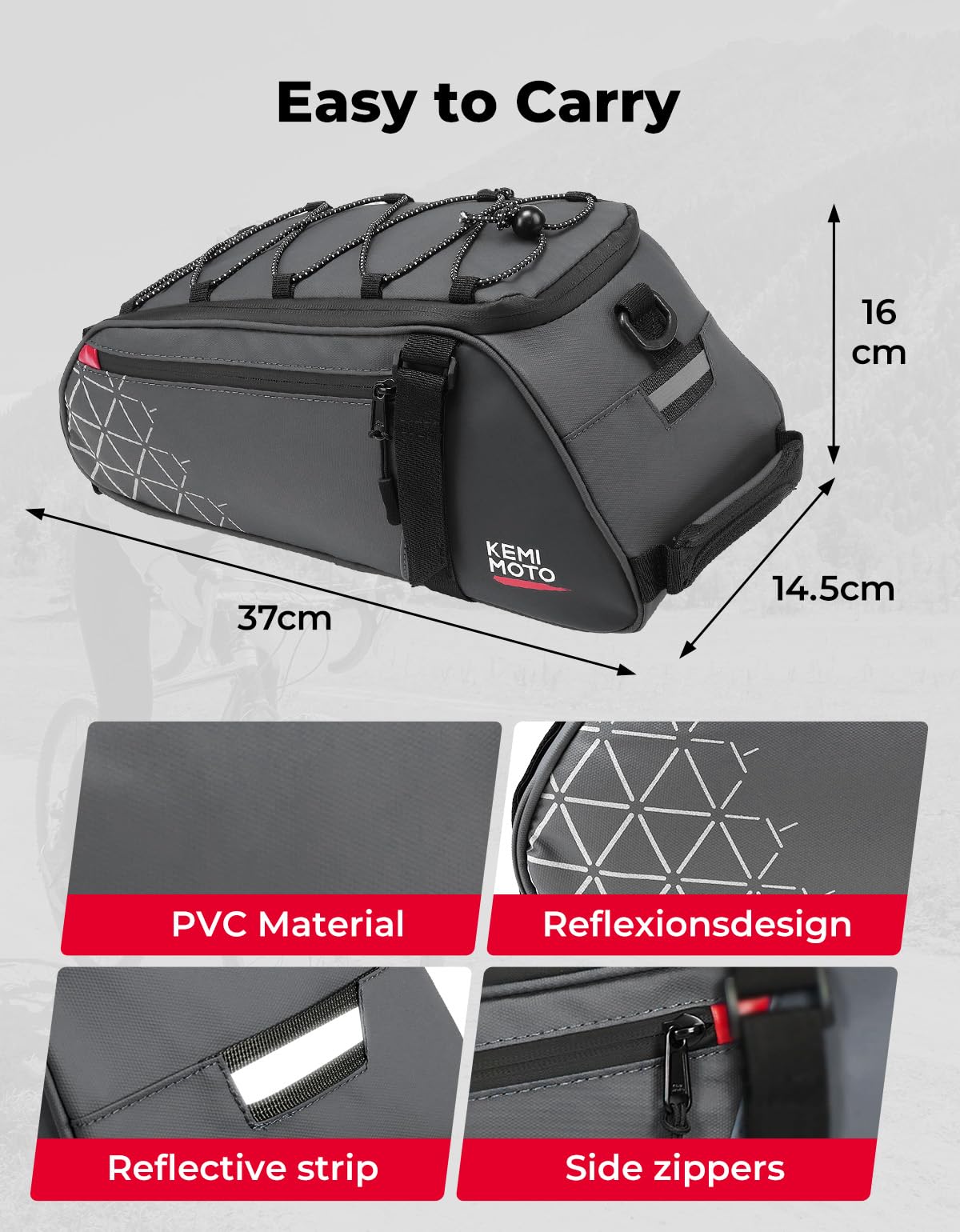 Tasc Laterali Riflettenti Borsa Bici KEMIMOTO 13L - Impermeabile 3 In 1 Per Portapacchi Borse Per Bicicletta Posteriori